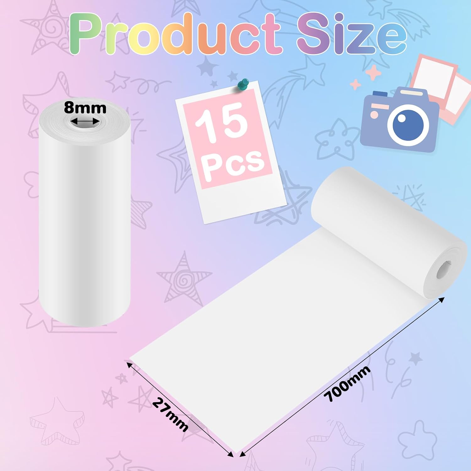 Detalle de 15 Rolls Thermal Paper for Kids Instant Cameras – 57 x 25 mm, BPA-Free Refill Paper (15 Rolls)