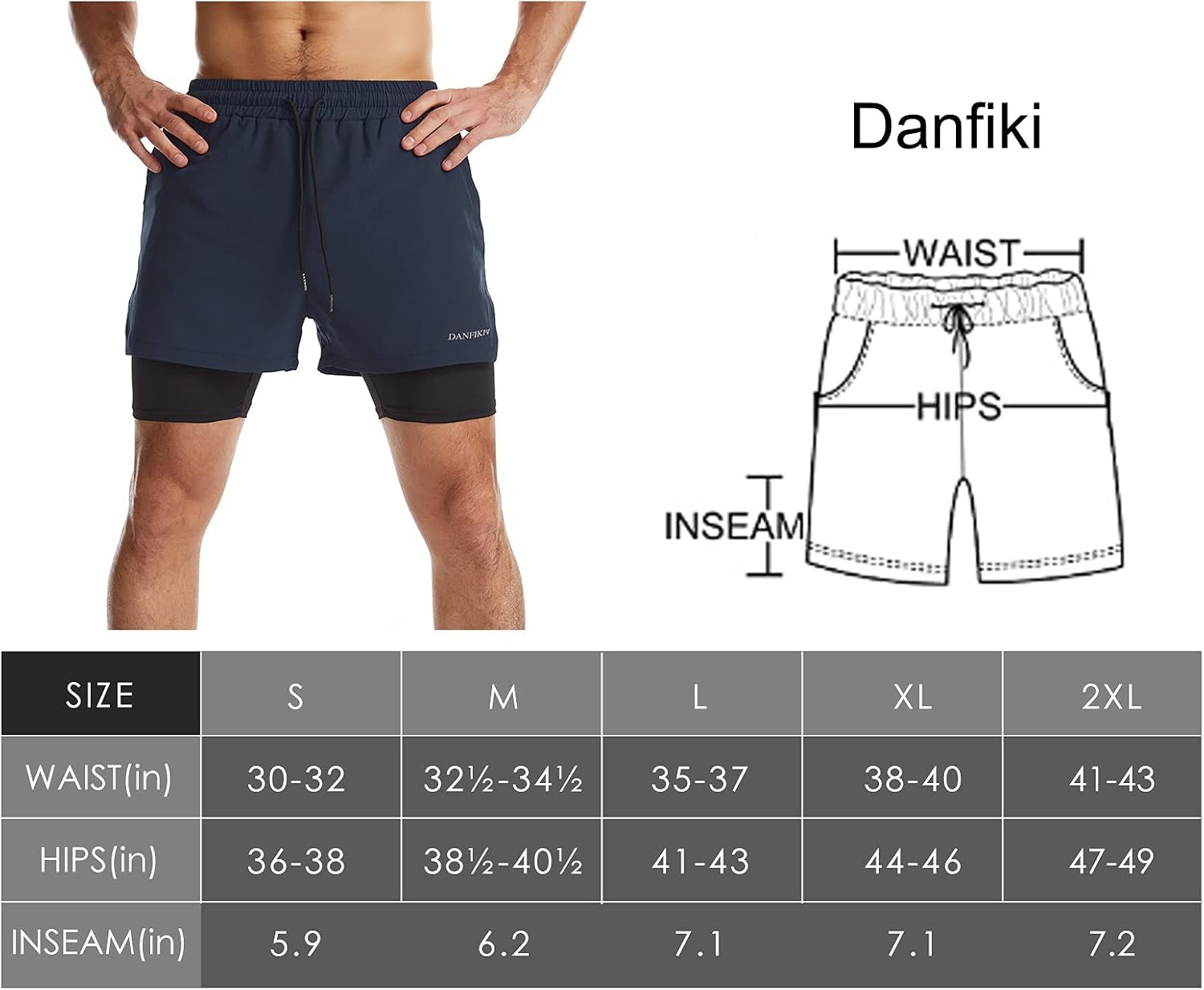 Thumbnail 6 de Danfiki Pantaloncini Sportivi da Uomo 2 in 1 per Running, Jogging e Fitness con asciugatura rapida