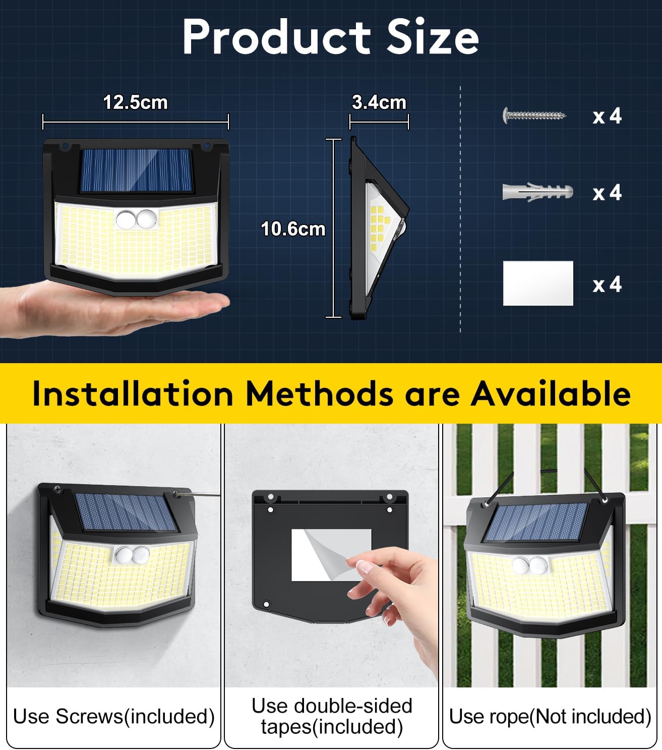 Thumbnail 4 de Solar Lights Outdoor Garden 248 LED Solar Security Light 4 Pack with 3 Motion Sensor Modes (IP65, 270°)