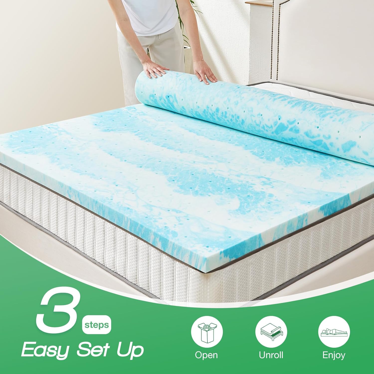 Thumbnail 5 de Sweetcrispy 3 Inch Memory Foam Gel Infused Mattress Topper, Full Size