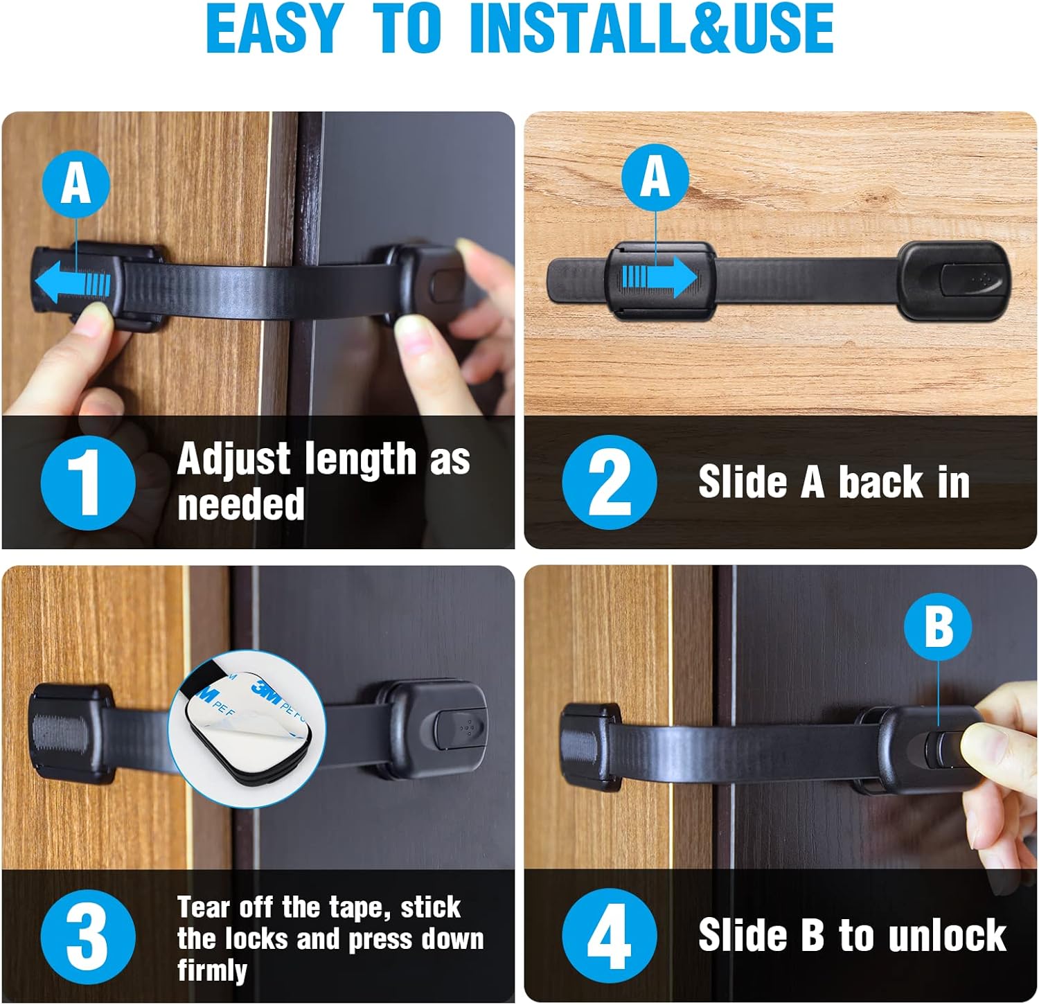 Thumbnail 4 de ECHOCUBE Cupboard Locks for Children, 10 Packs – Adjustable, No-Drill Baby-Proof Safety Latches