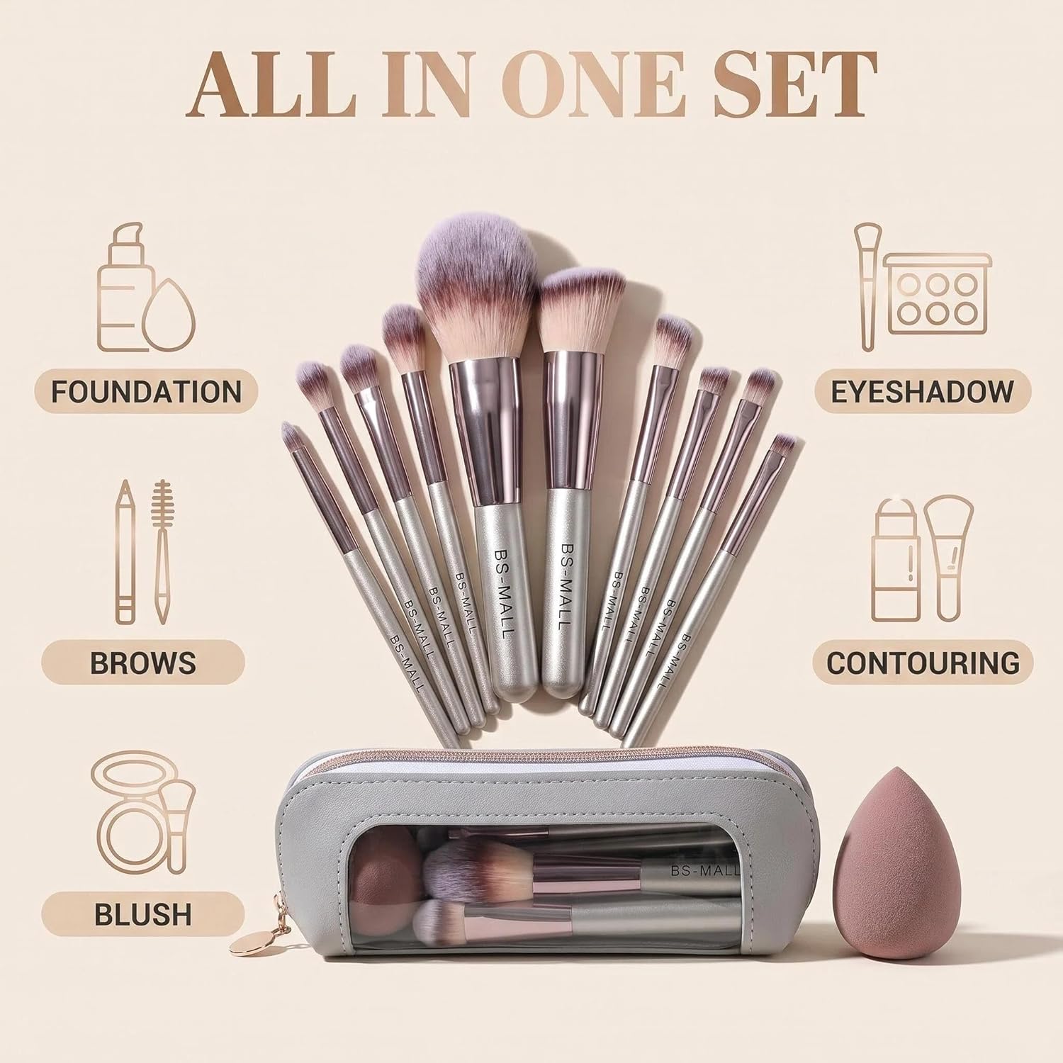 Detalle 2 de BS-MALL Travel Makeup Brush Set 14 💄