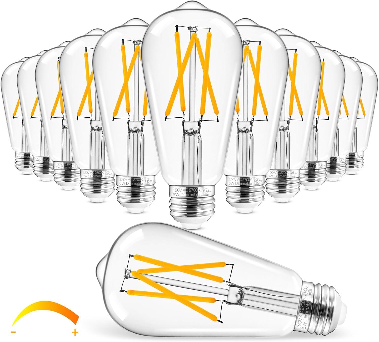 Detalle de Hizashi LY-ST58-6W-W-90-C Dimmable E26 LED Edison Bulbs, 12-Pack