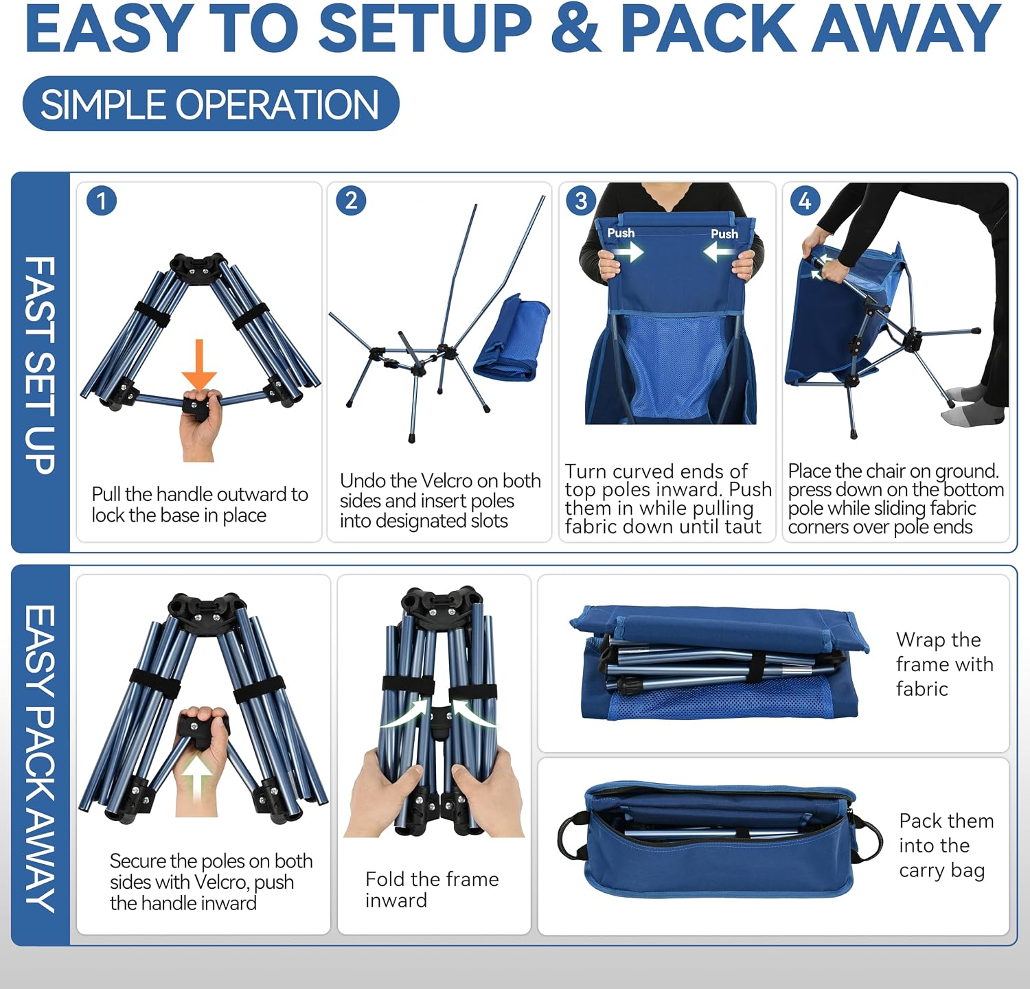 Detalle de MARCHWAY Lightweight Folding High Back Camp Chair with Head Support (Highback Dark Blue)