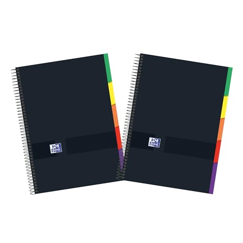 Detalle de Oxford Black N'Colours: pack de 2 cuadernos A4+ con 5 pestañas y cuadrícula 5x5