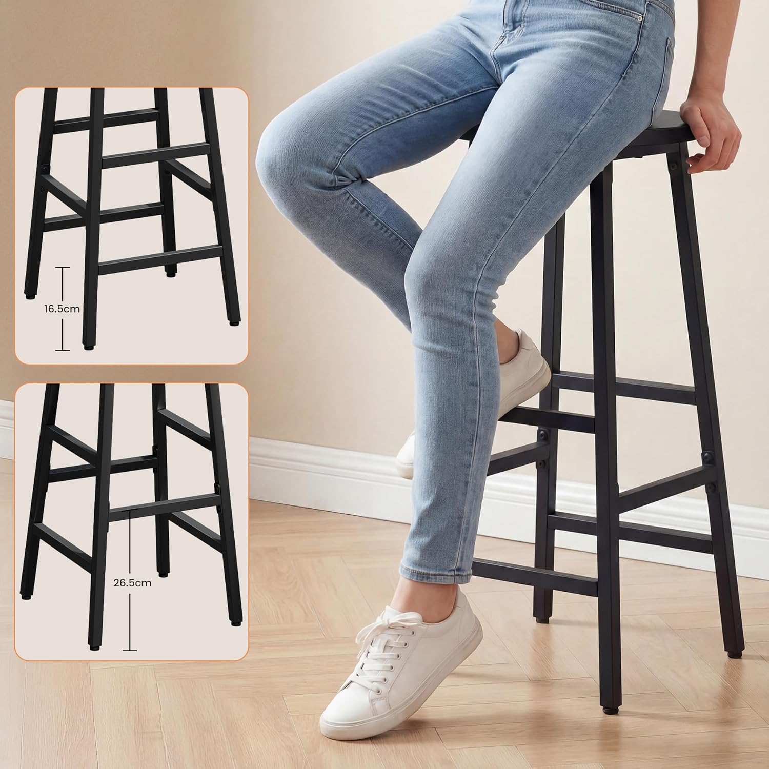 Detalle de YOUDENOVA Set 2 sgabelli da bar in stile industriale, 71 cm, struttura legno e metallo, nero