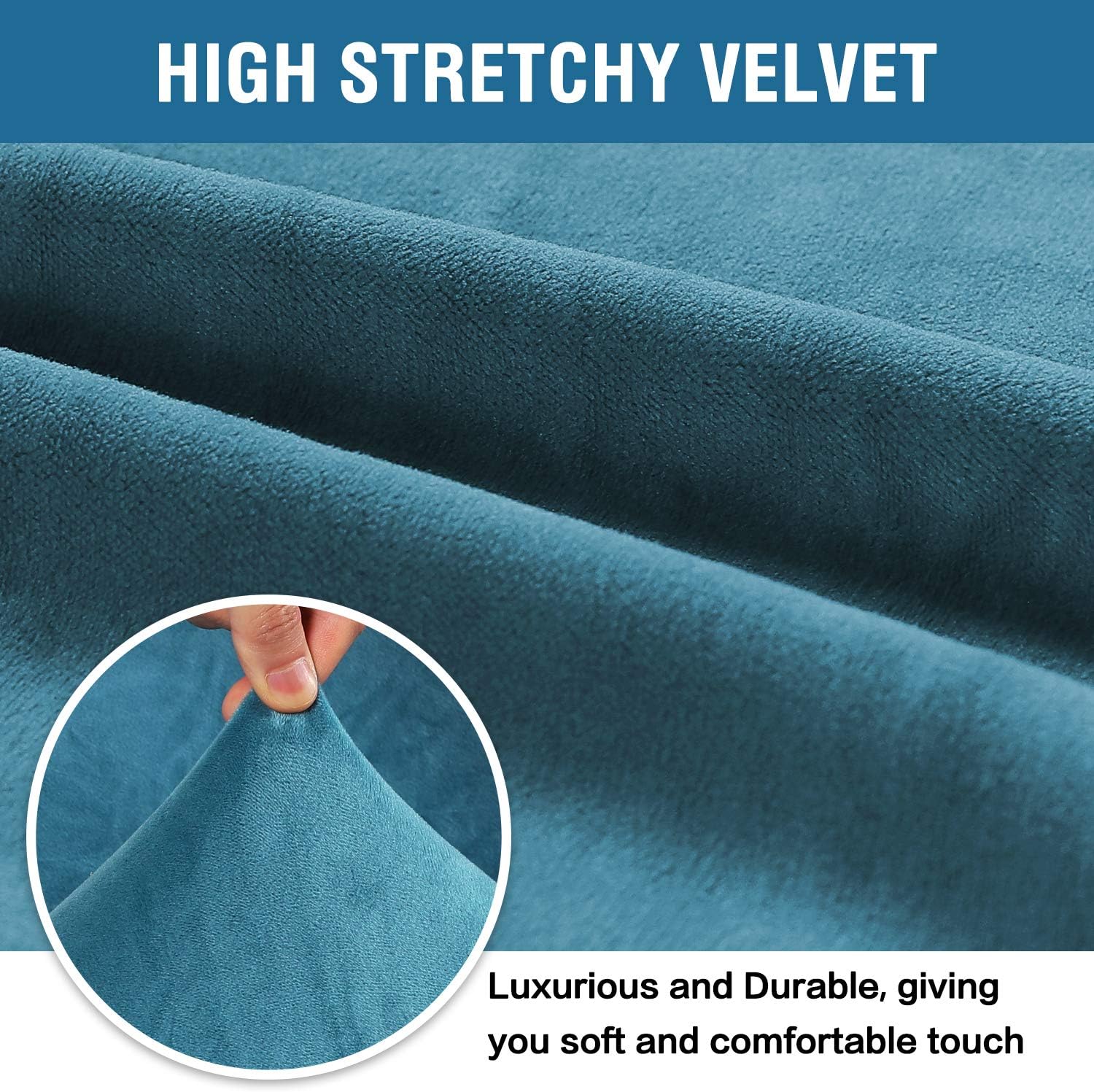 Detalle 2 de H.VERSAILTEX Velvet Loveseat Slipcover, Peacock Blue, Stretch Fit, 58–72 Inches