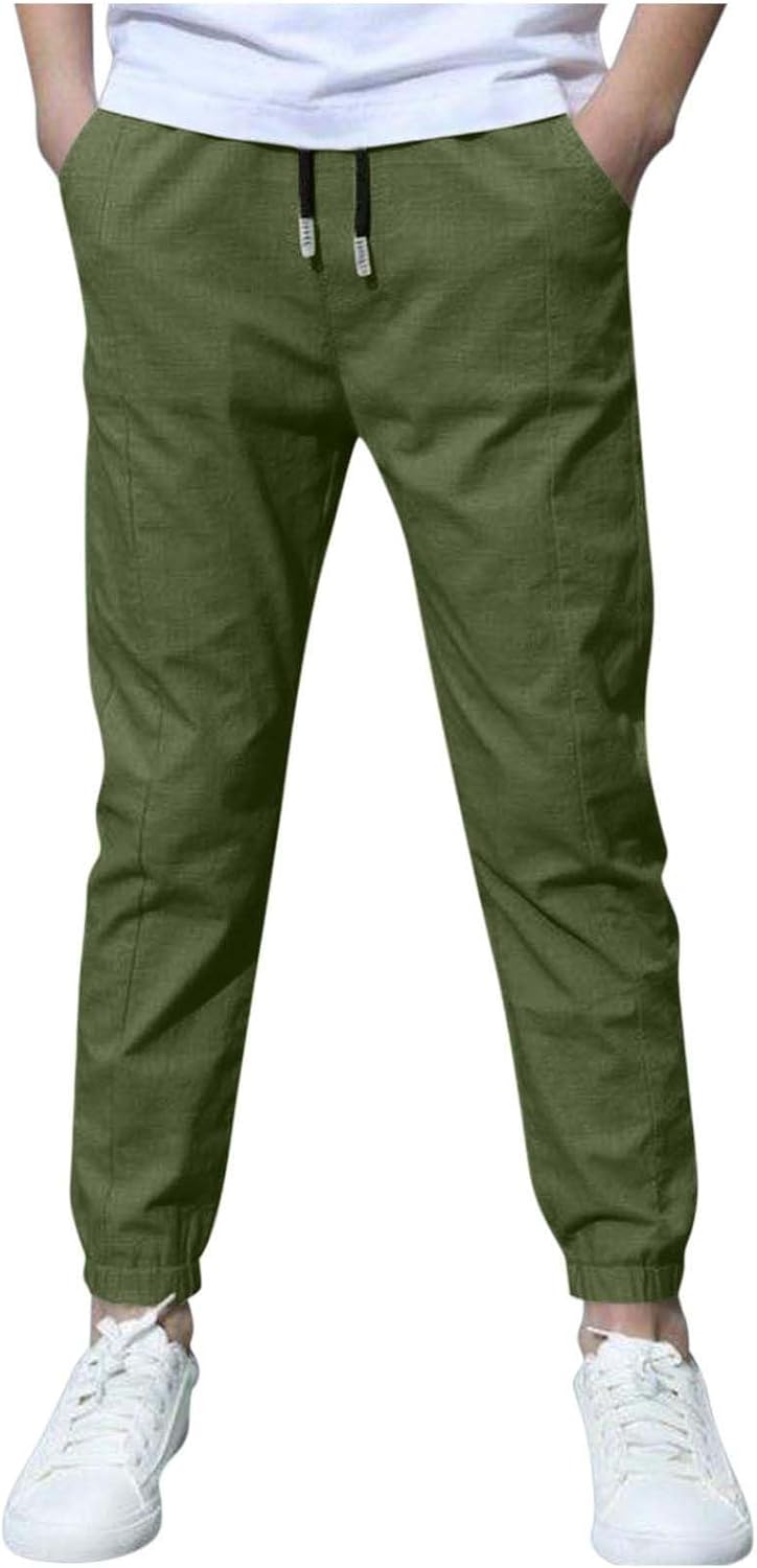 Detalle de DeHolifer: Confezione da 2 Pantaloni in Cotone e Lino per Ragazzo – Vita Elastica, Leggeri e Traspiranti