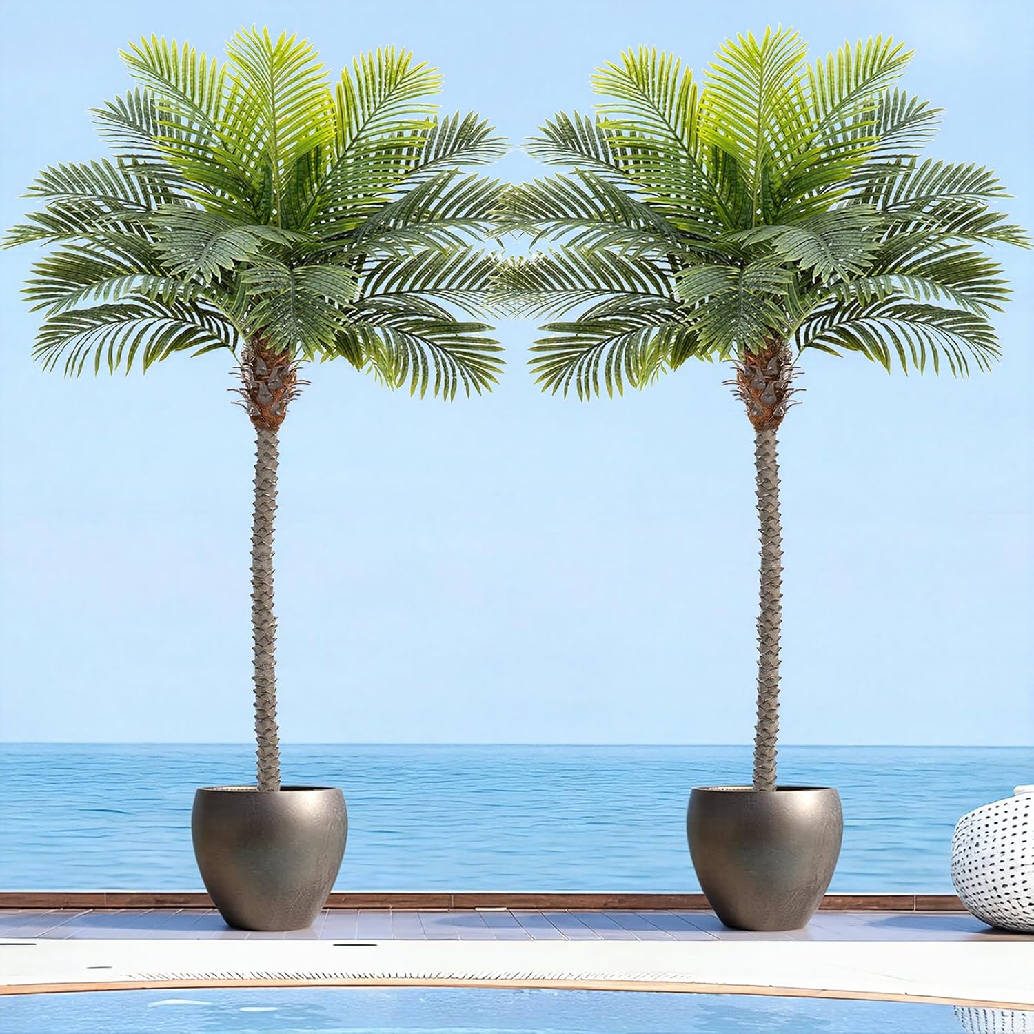 Detalle de Keeplush 8.5ft Artificial Phoenix Palm Trees, Set of 2, Adjustable Fronds
