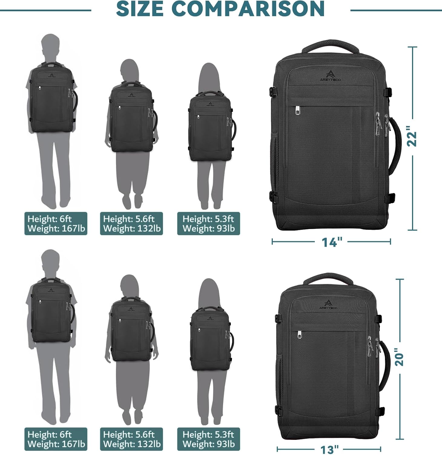 Thumbnail 5 de AREYTECO Travel Backpack 50L expandable laptop backpack