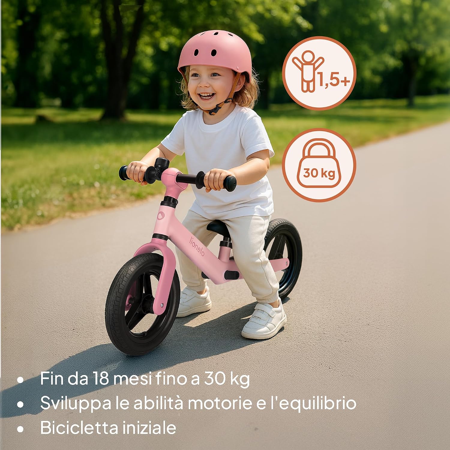 Detalle de Lionelo Toni: Bicicletta senza pedali per bambini 18 mesi–30 kg, ruote PU 25 cm
