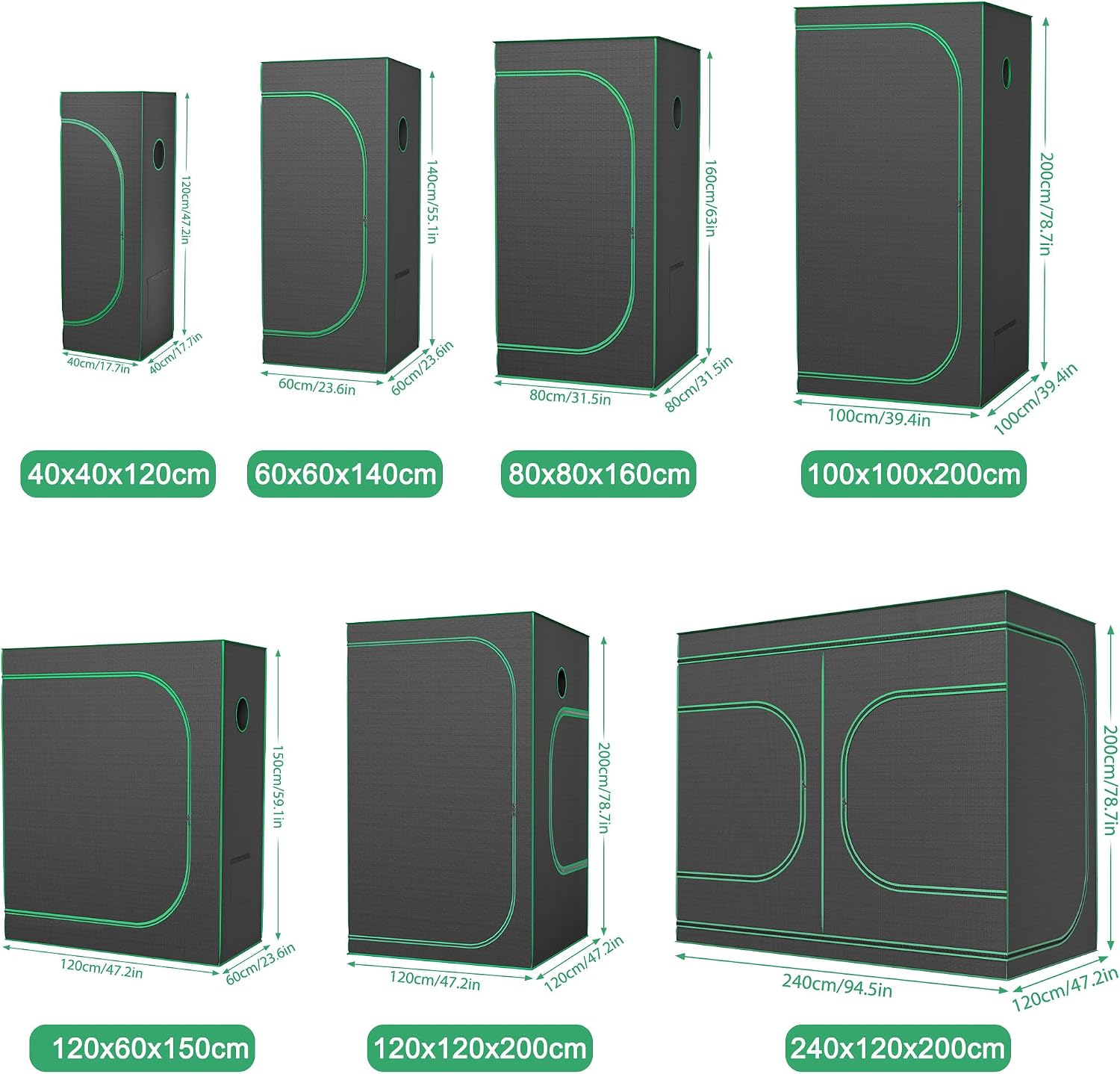 Detalle de LZQ (HAG8888D) Indoor Grow Tent, 80 x 80 x 160 cm, 600D Oxford Fabric