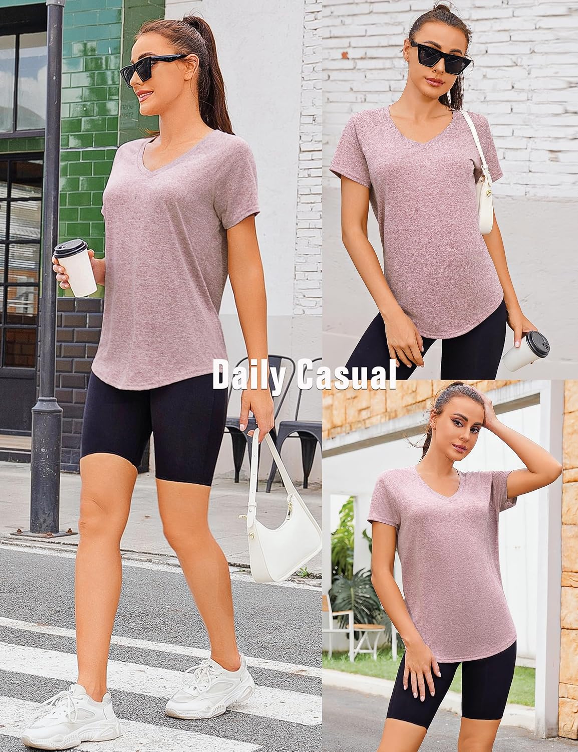 Thumbnail 6 de Wayleb Sportshirt Damen Kurzarm V-Ausschnitt – Leichtes, atmungsaktives Lauf- und Fitnessshirt