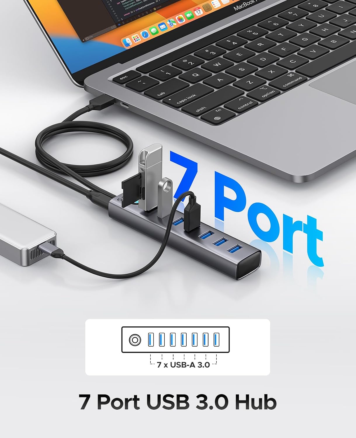 Detalle 2 de ORICO 7-Port USB-Hub 100 cm Kabel 🔌