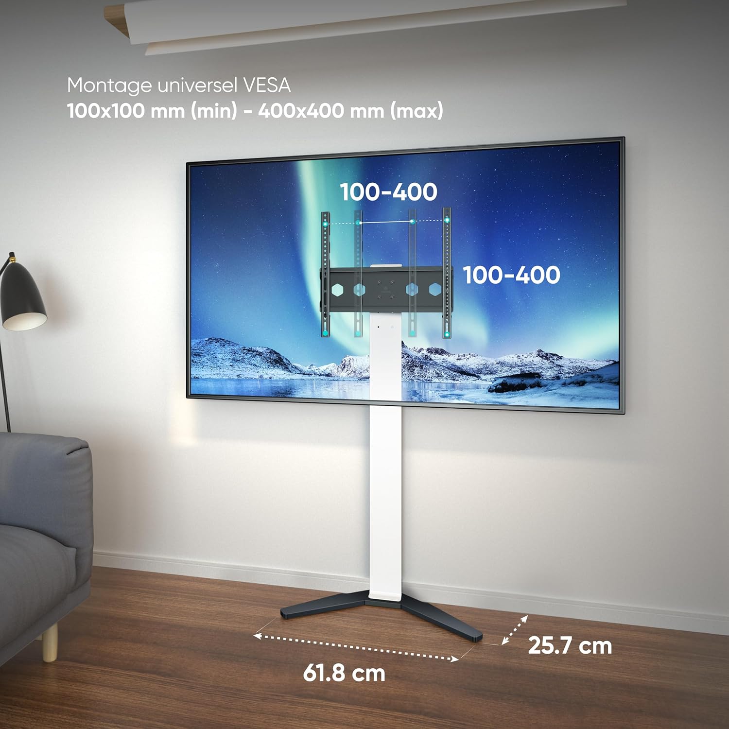 Thumbnail 4 de ONKRON TS1140-W : support TV universel sur pied 26 à 65 pouces, hauteur réglable et sans perçage