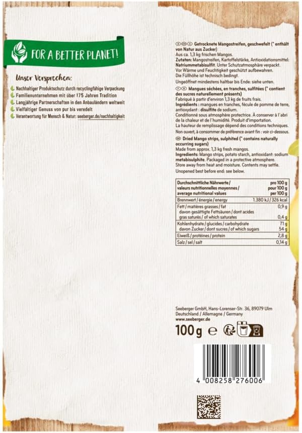 Thumbnail 1 de Seeberger Mer Berger Mangue ungezuckert, Pyrexx Pack (13 x 100 g sachets)
