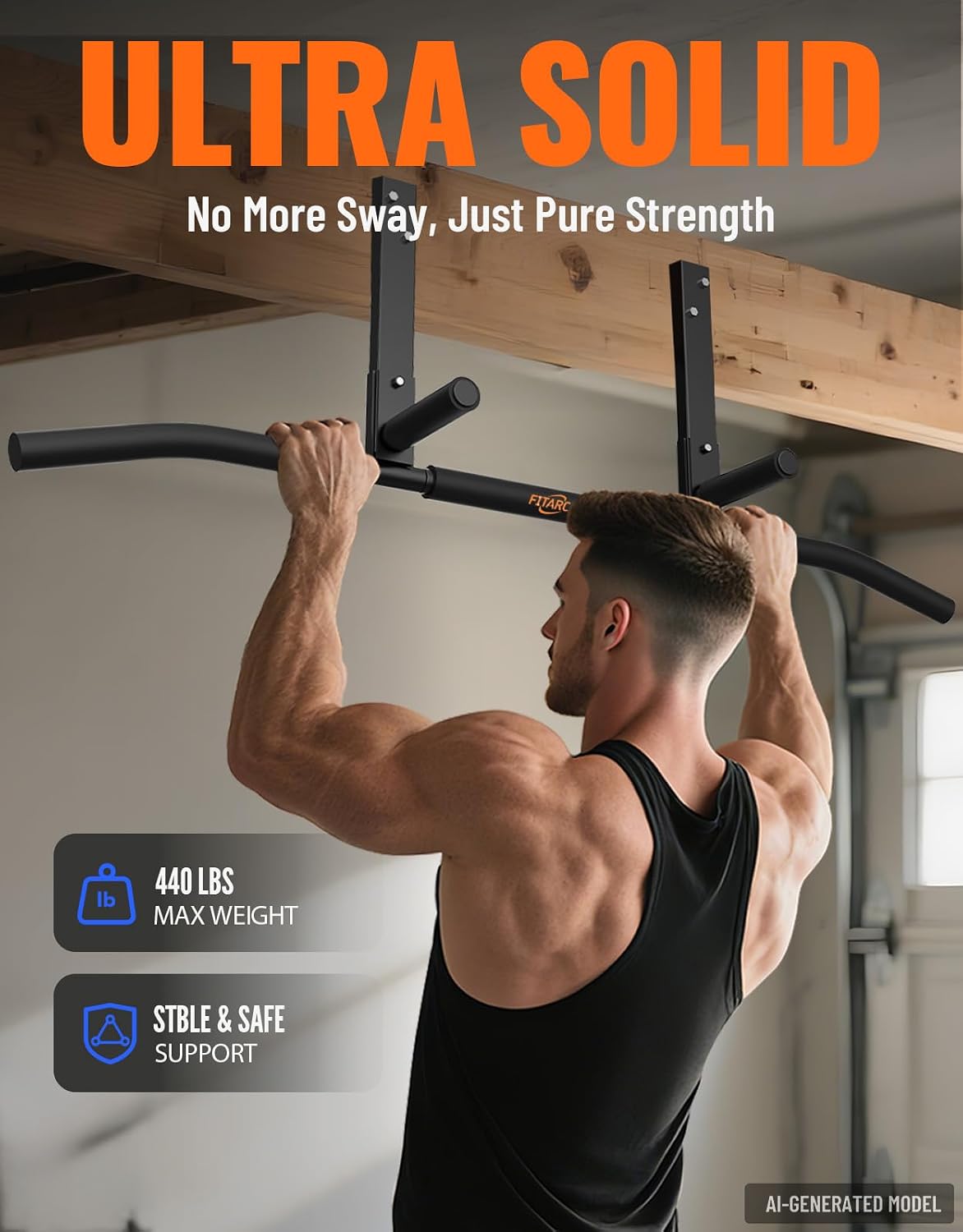 Detalle de Fitarc MPUB-1 Joist-Mount Pull-Up Bar with Padded Multi-Grip Handles
