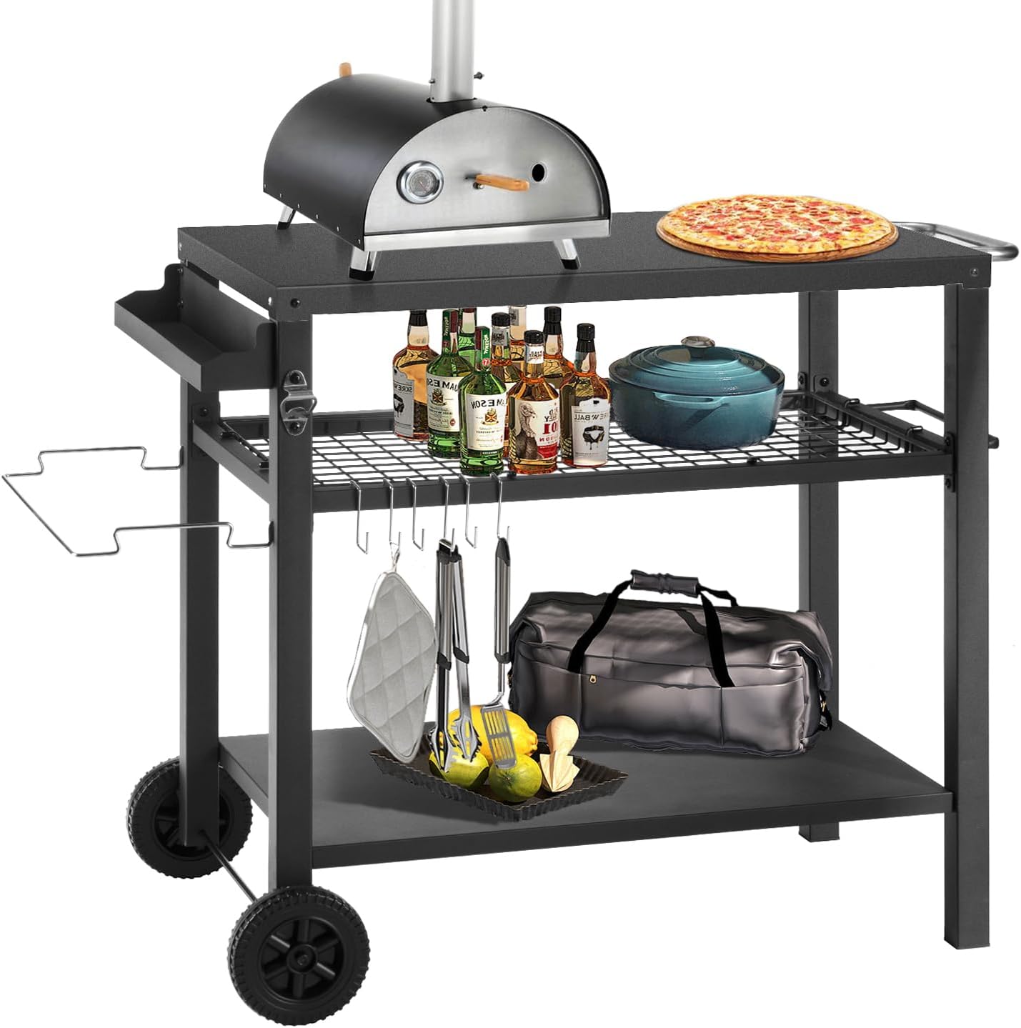 Detalle de Kendane CA-21 3-Shelf Grill Cart with Utility Hooks and Wheels