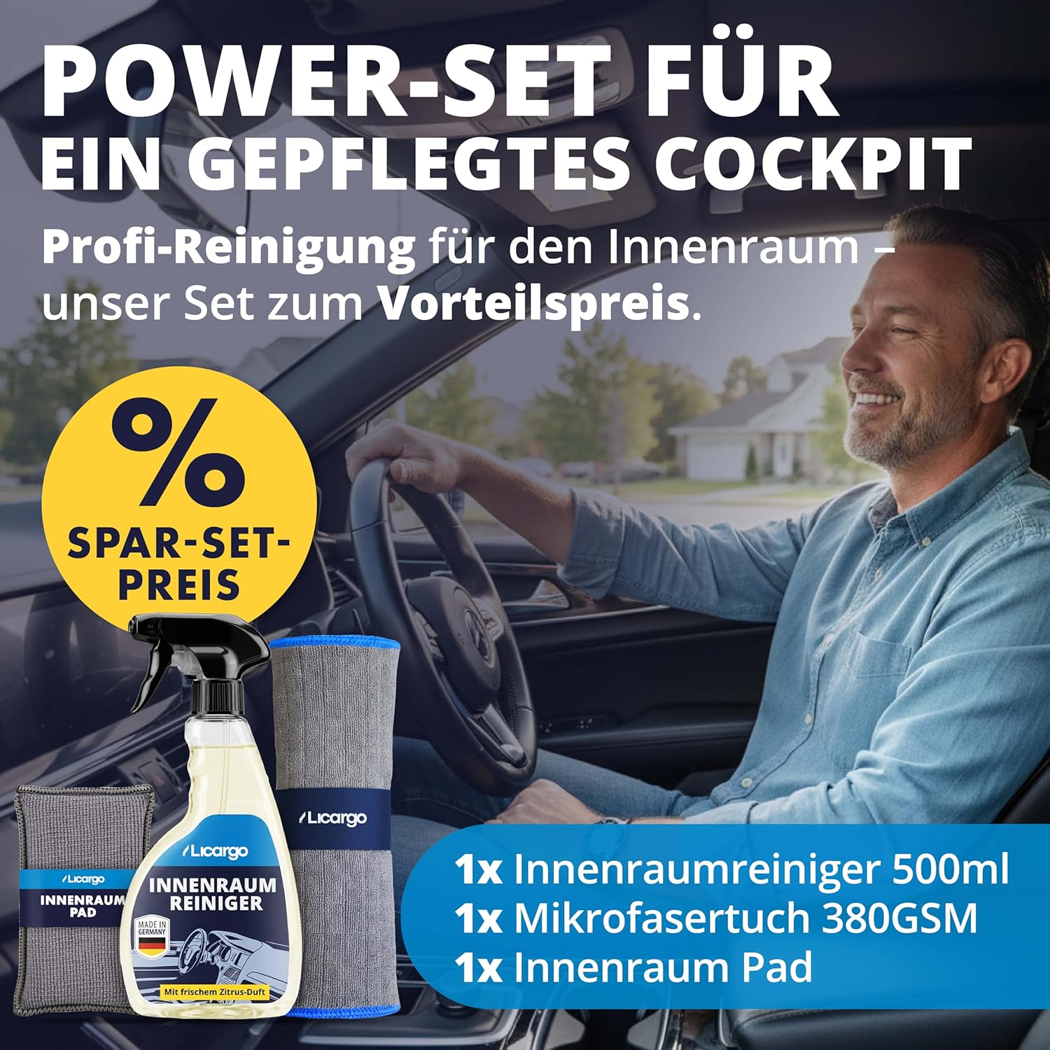 Detalle de LICARGO Auto Innenraum Reiniger Set – 500 ml Innenraumreiniger, Innenraum-Pad & 380GSM Mikrofasertuch