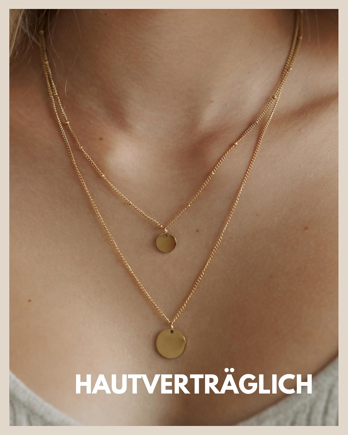 Detalle de GD GOOD.designs Layering Kette mit Plättchen Anhänger – verstellbare Doppelkette aus 316L Edelstahl (gold, rosegold & silber)