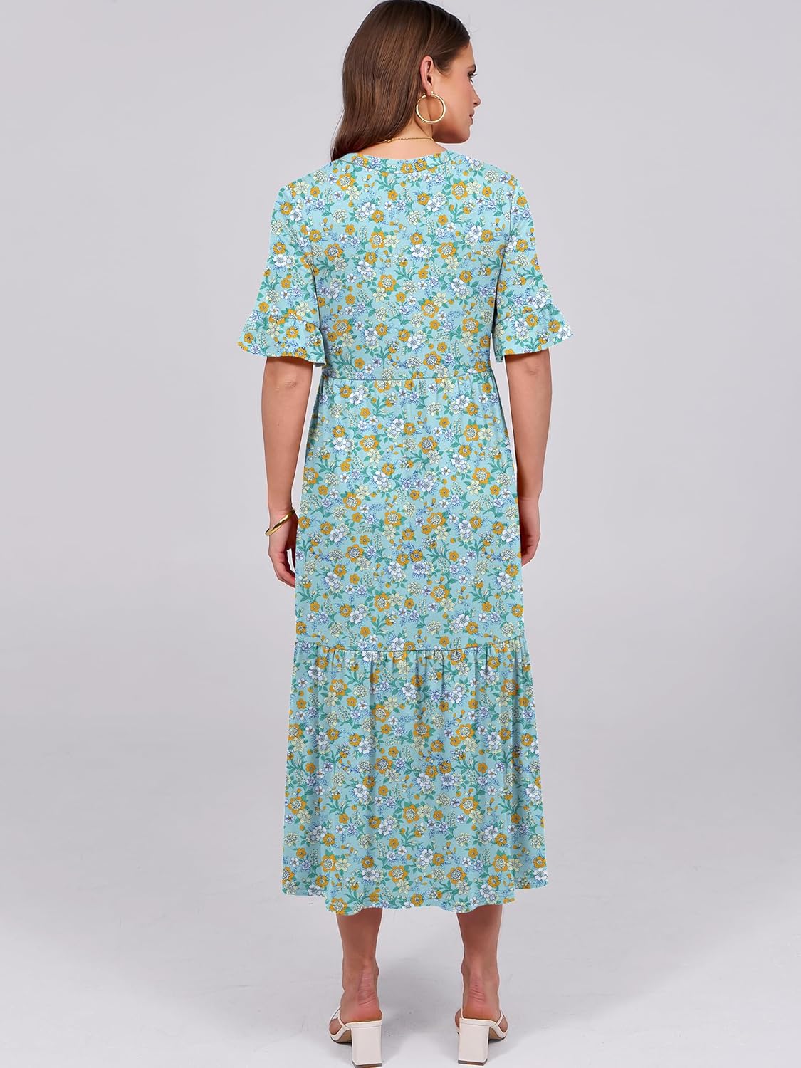 Thumbnail 3 de ANRABESS Women's Summer Maxi Dress: Casual Ruffle Short Sleeve V-Neck Boho Flow with Pockets