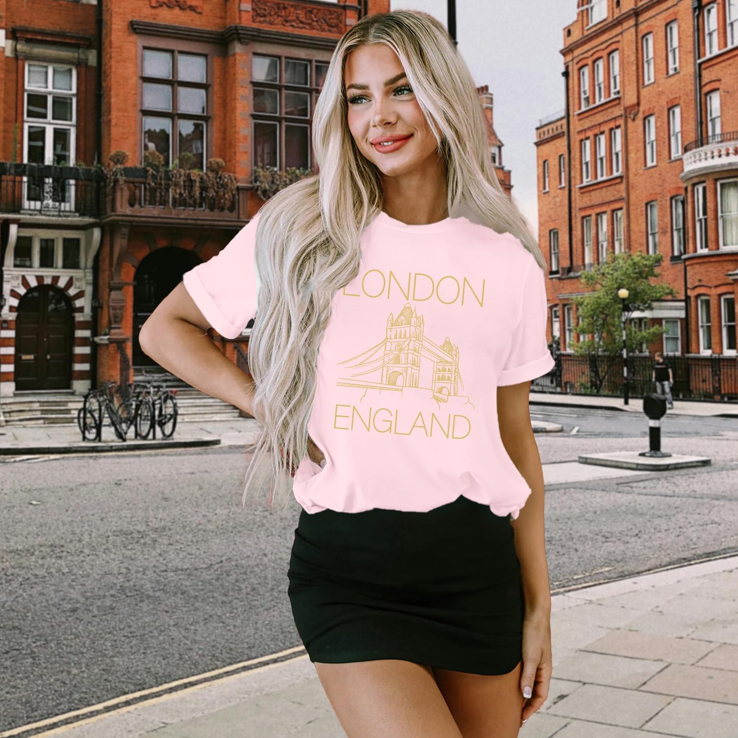 Detalle 2 de SUWATOIN Women's London England Shirt – Tower Bridge Graphic London Souvenir T‑Shirt