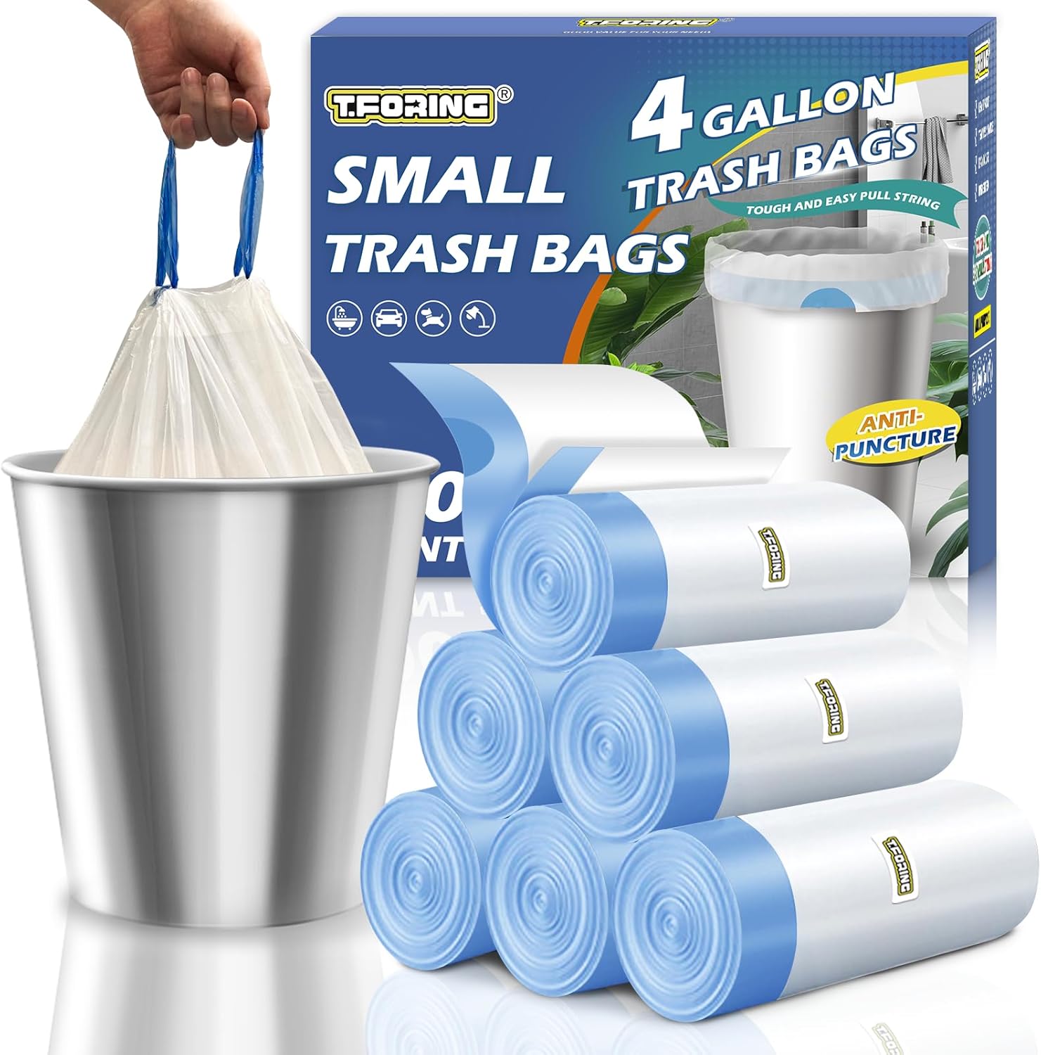 Detalle de T.FORING Small Trash Bags 4 Gallon drawstring pack ๐