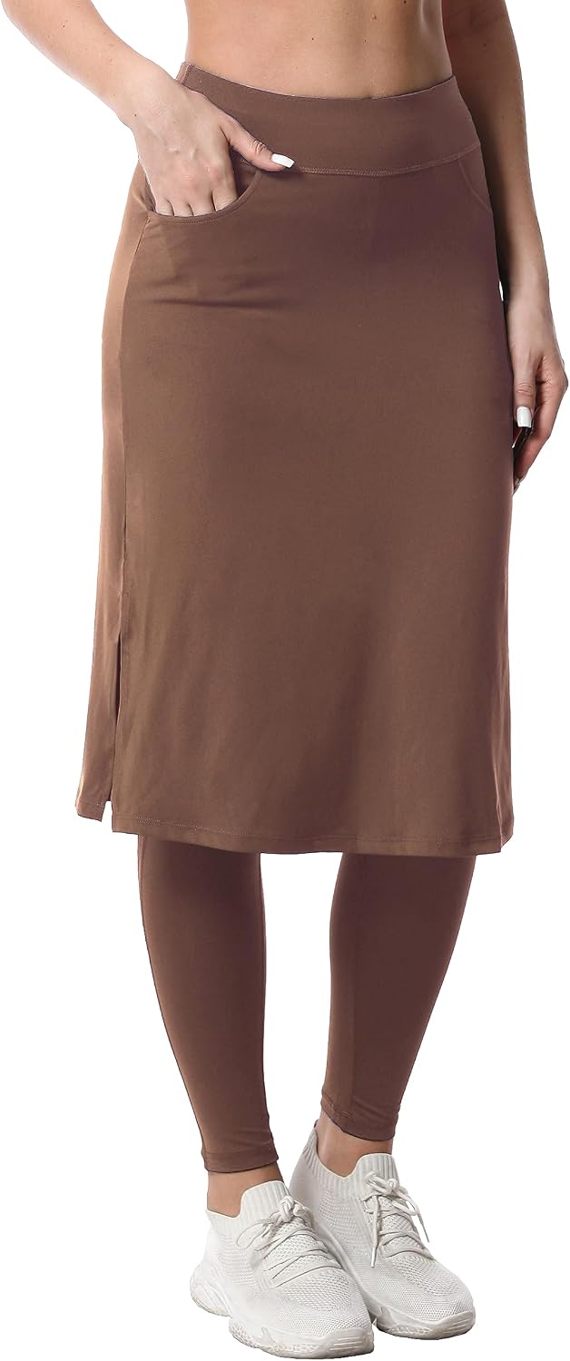 Detalle de HOKOYI Women's Modest Long Skirt with Attached Leggings — Midi Skort with Pockets