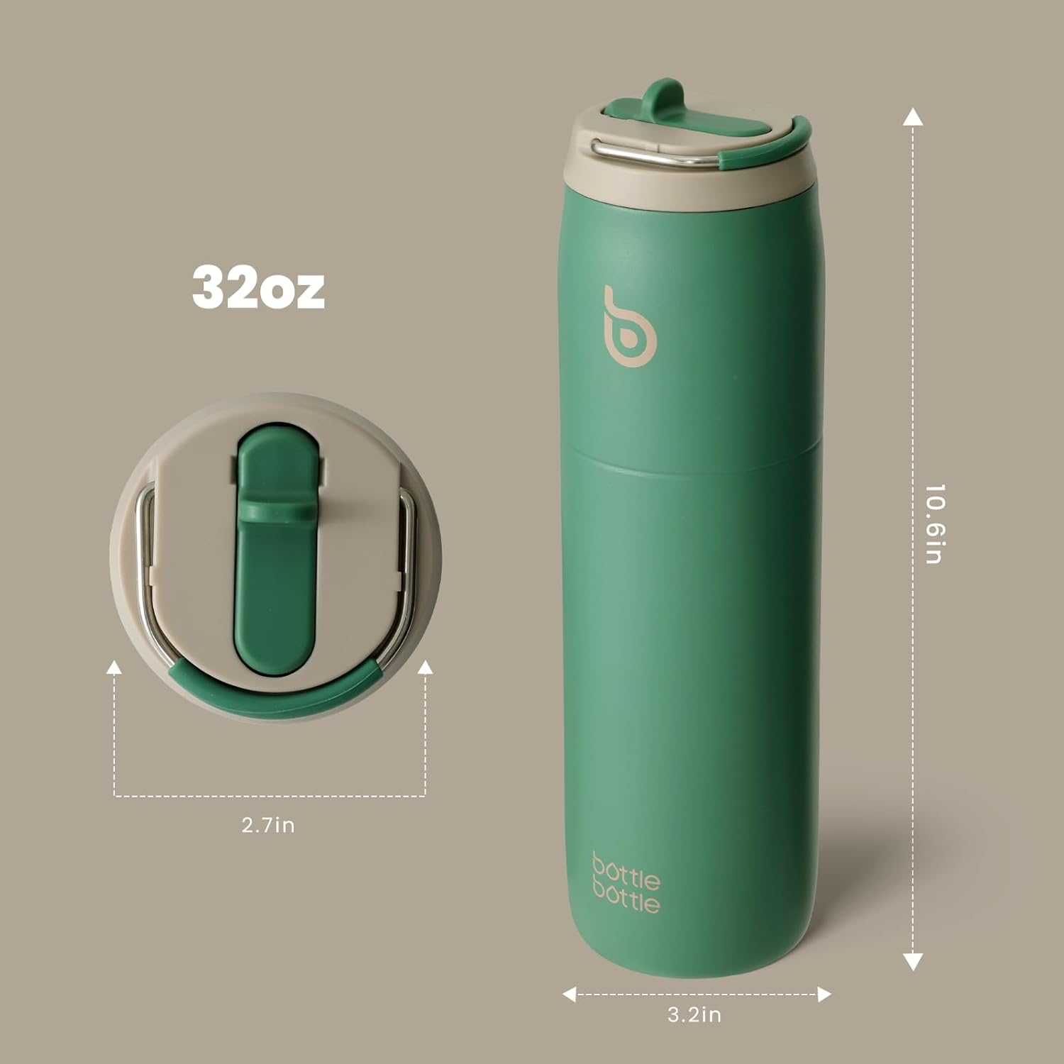 Thumbnail 2 de BOTTLE BOTTLE Isolierte Wasserflasche 946 ml – Edelstahl, doppelwandig, auslaufsicher mit Strohhalm-Griff (Grün)