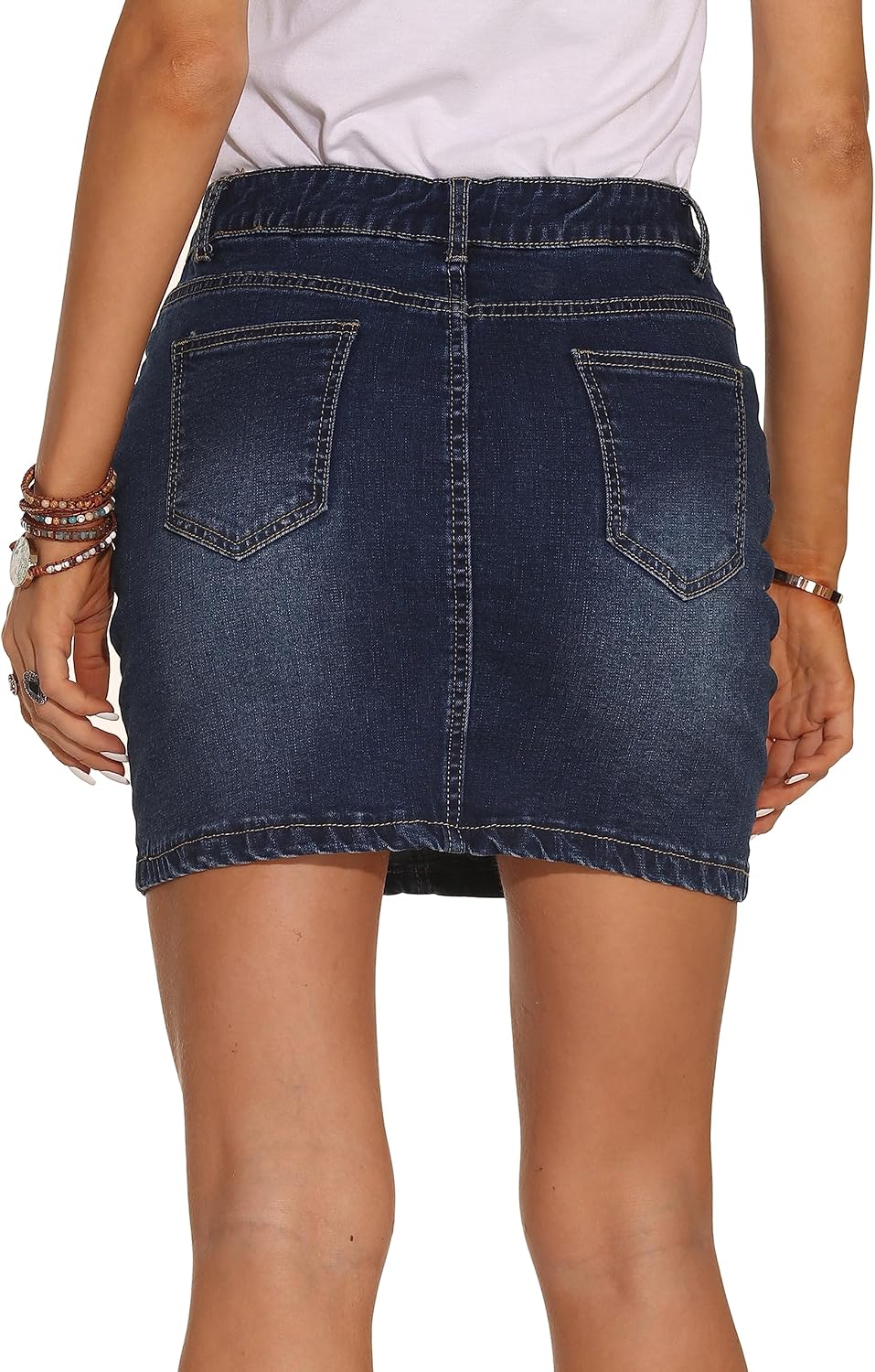 Detalle de GUANYY Women's High-Waisted Denim Mini Skirt with Stretch 5-Pocket Design