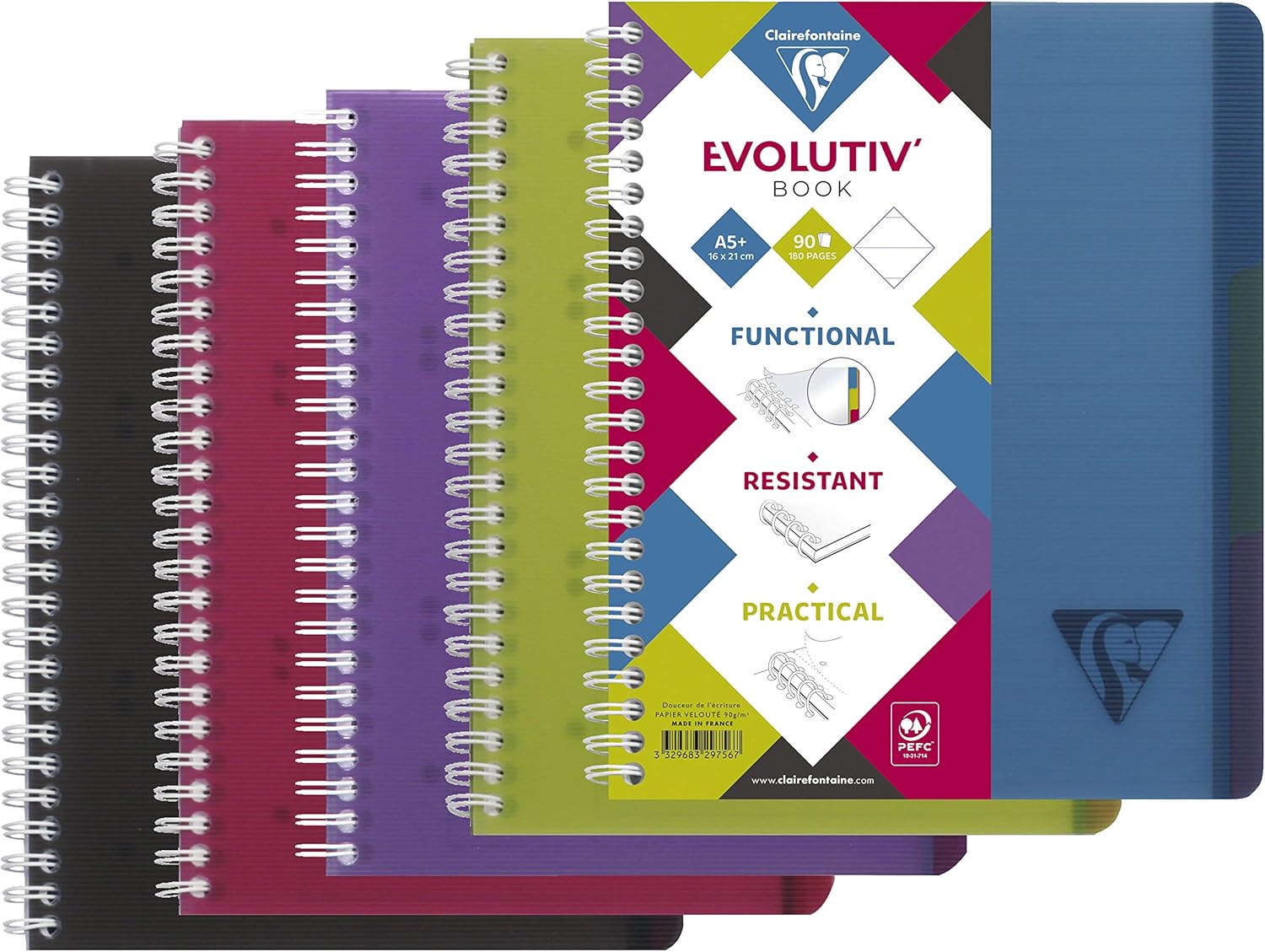 Thumbnail 6 de Clairefontaine 329755C Linicolor intensi Evolutiv'Book – Taccuino a spirale A5+ 16x21 cm, 180 pagine quadretti, carta 90 g, copertina PP