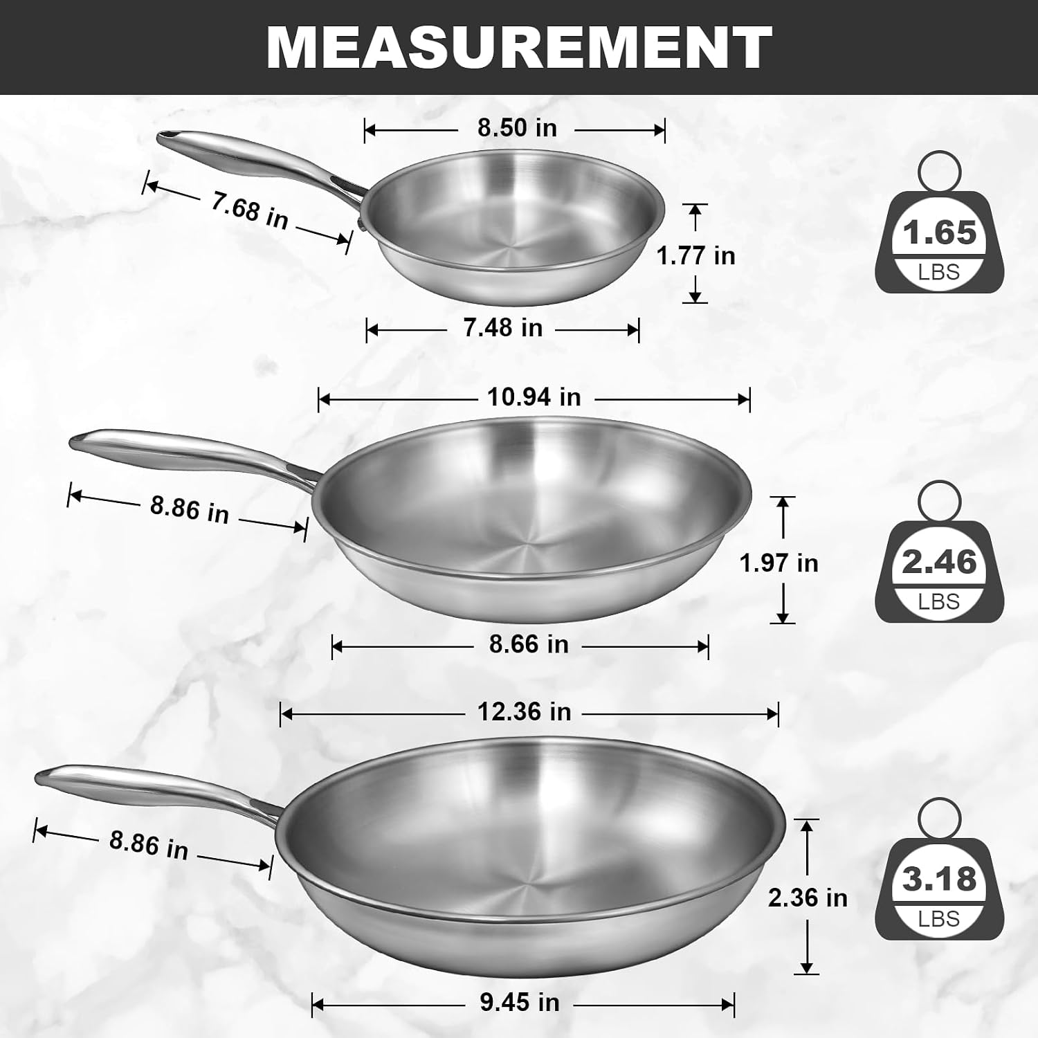Detalle 2 de EWFEN Tri-Ply Frying Pans Set, 3-Pan