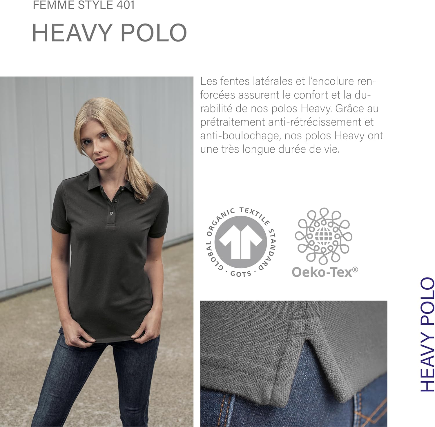 Detalle 2 de HRM 401 Polo Femme Bleu Royal - Taille L