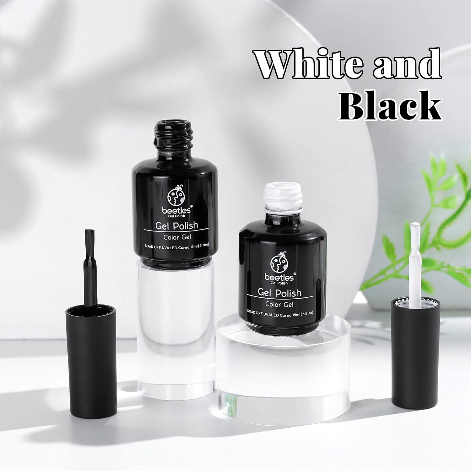 Detalle 2 de Beetles Black White Gel Polish Set (2 Pack, 15ml) for French Nails & DIY LED Manicures