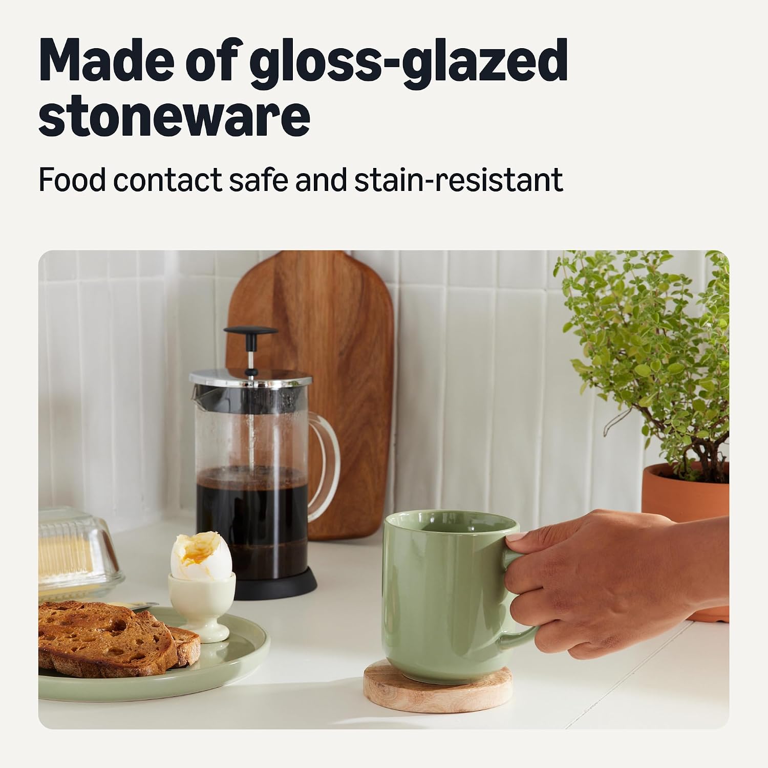 Thumbnail 2 de Amazon Basics Glazed Stoneware Coffee Mugs, 6-Piece Set (473ml), Olive