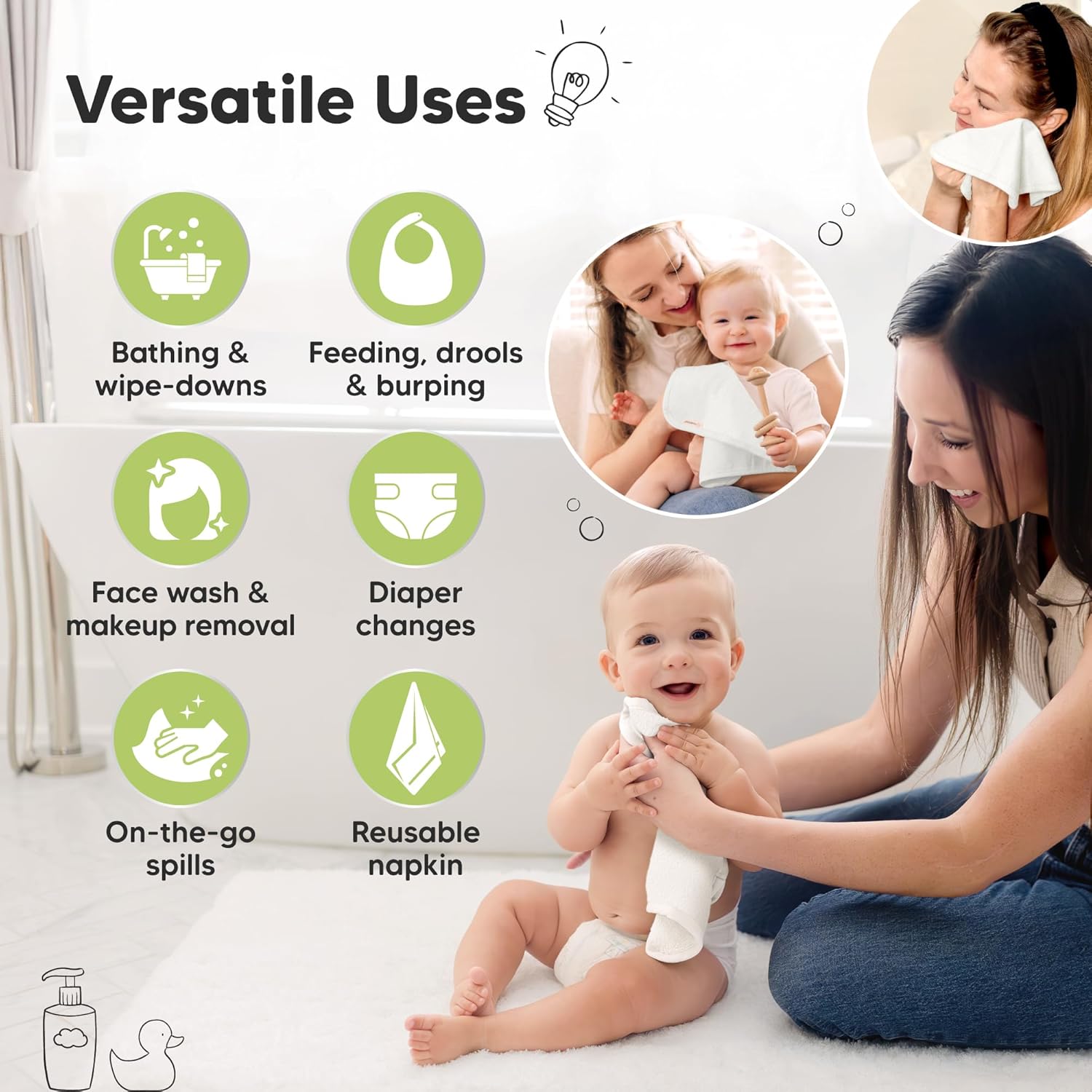 Thumbnail 5 de 6-Pack Baby Washcloths 10x10 500GSM