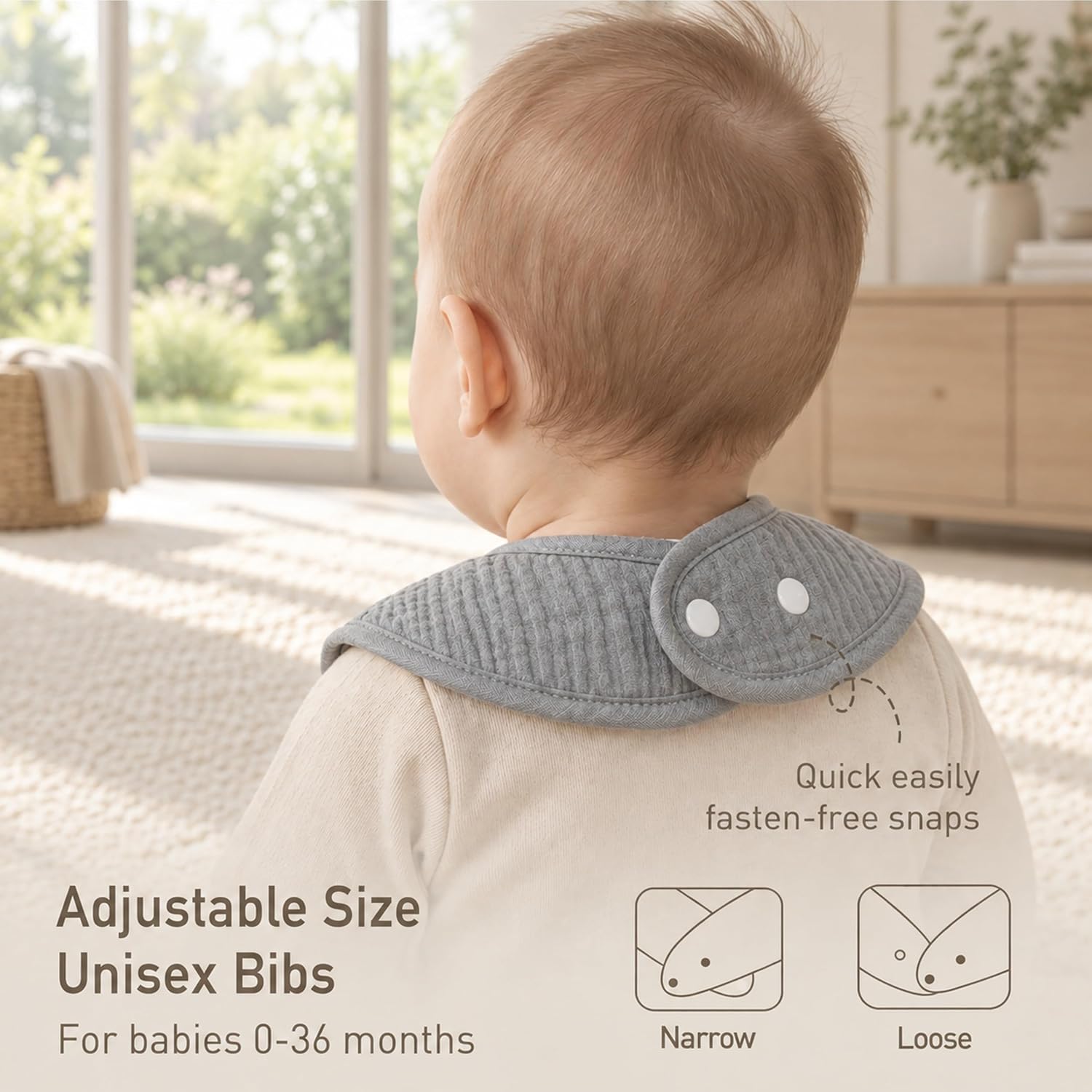Detalle 2 de GLLQUEN BABY Muslin Bibs, Adjustable 8-Pack with Cotton Front and Fleece Back