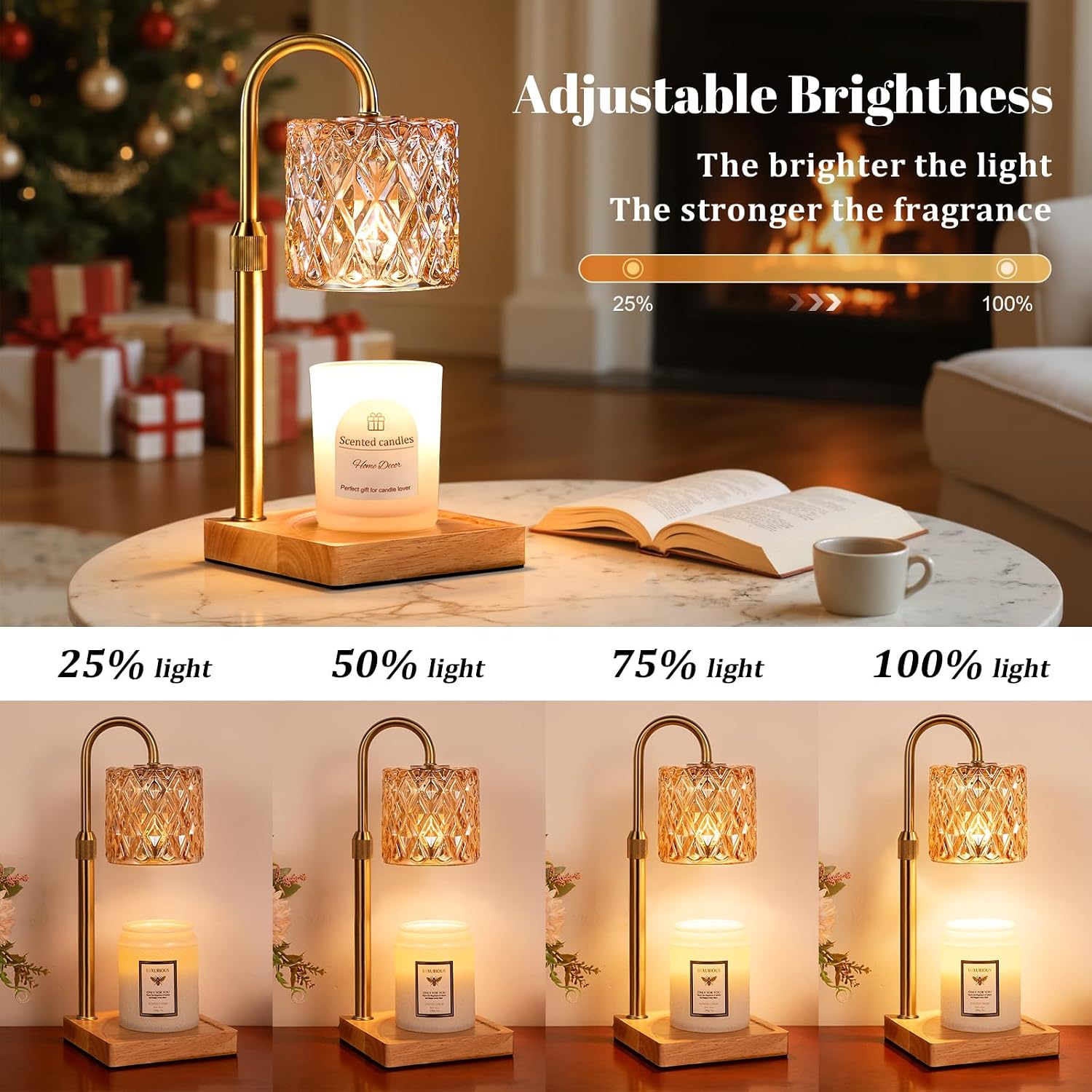Detalle de Hong-in 6W8Q4 Candle Warmer Lamp with Timer, Adjustable Height and Amber Glass