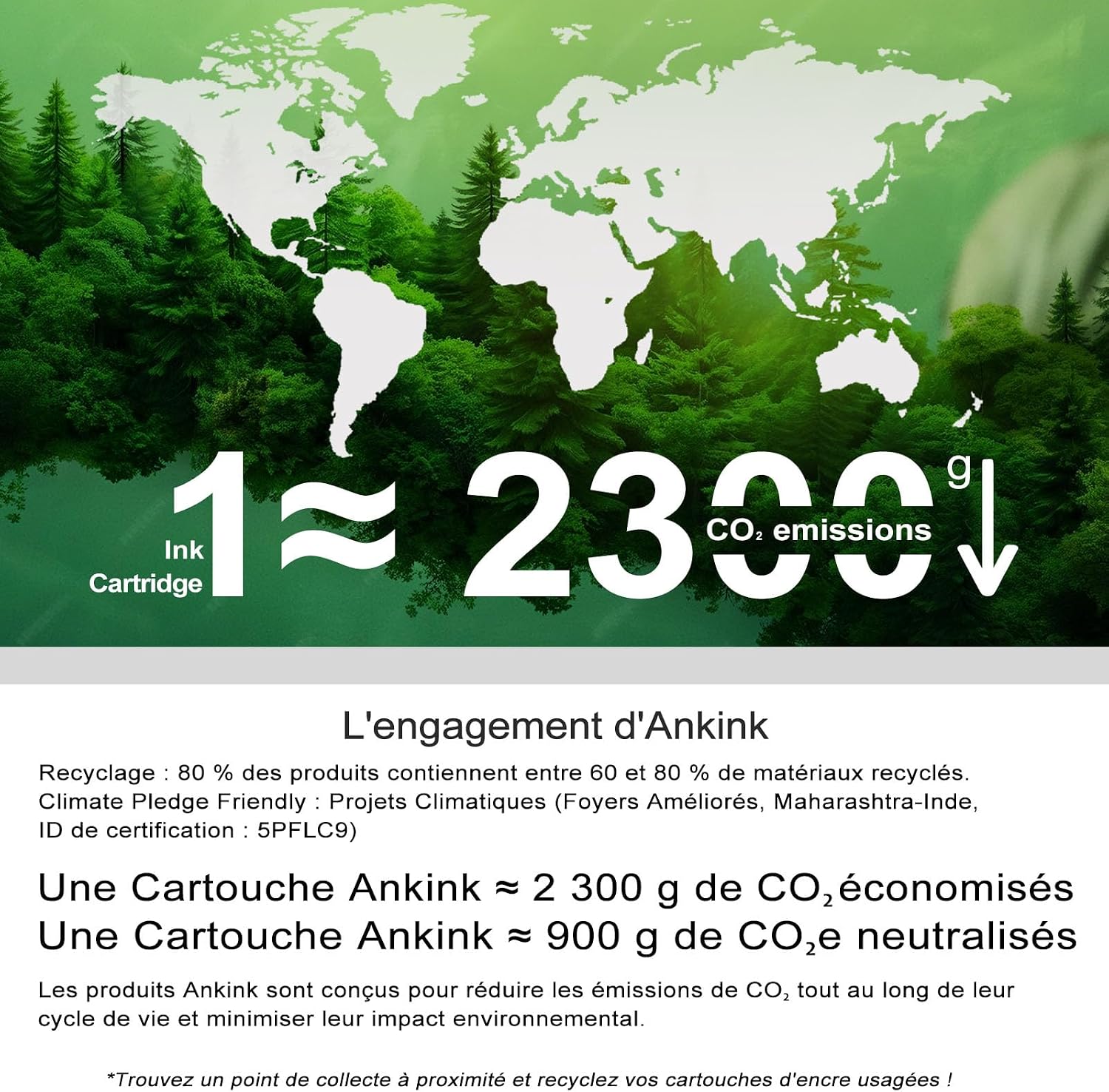 Detalle de ANKINK Cartouche d’Encre Remanufacturée HP 302XL Multicolore – Pack 2