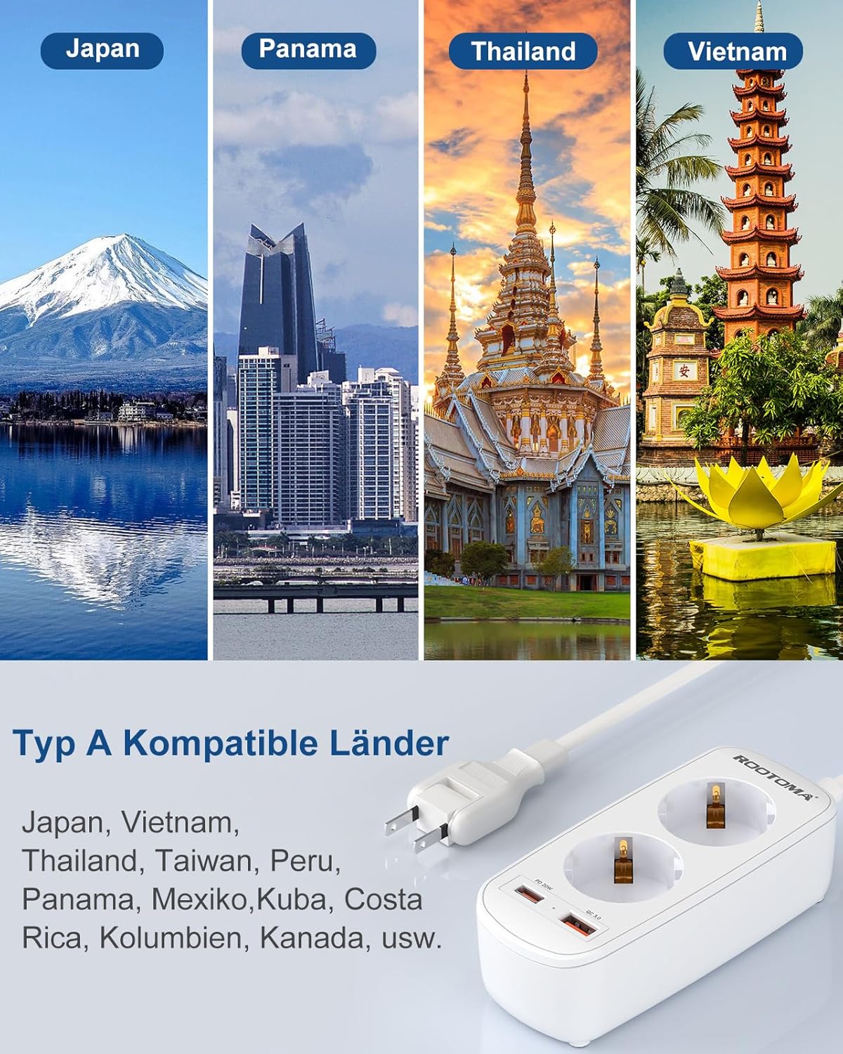 Thumbnail 4 de Japanischer Reiseadapter PD20W USB Schnellladekabel 1,5 m Typ A
