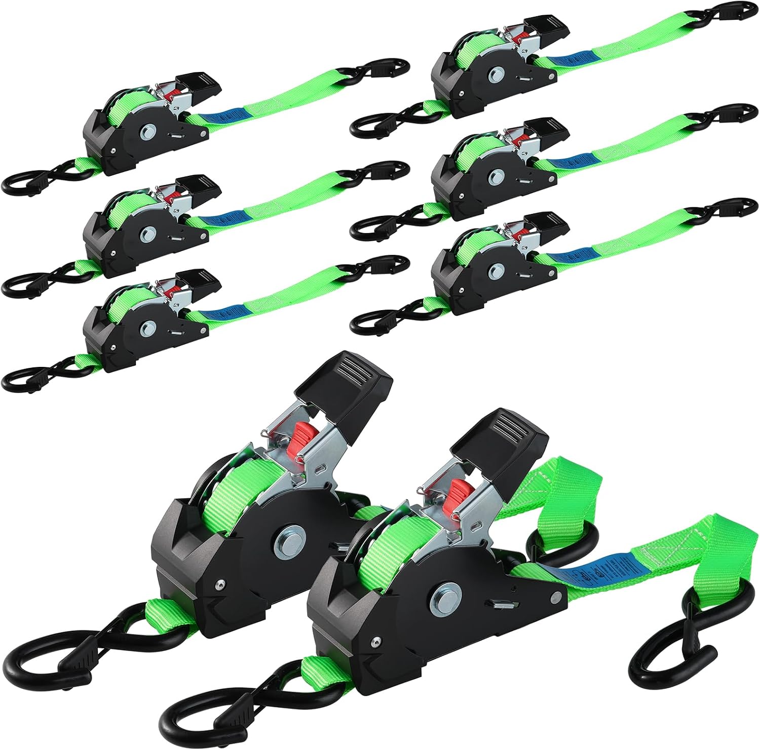 TLGREEN cinghia di serraggio automatica autoavvolgente, 8 pezzi, 3 m x 25 mm con ganci a S