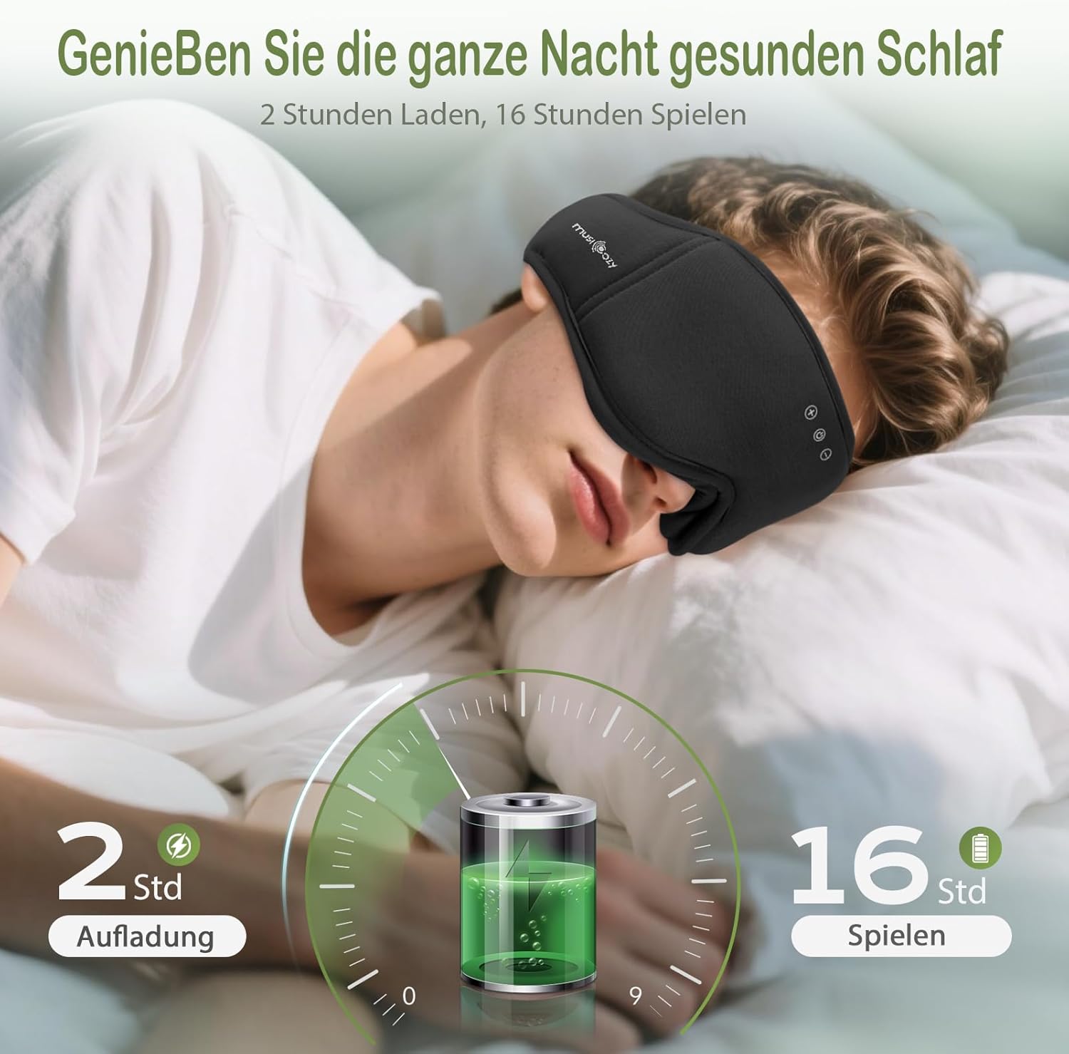 Detalle de MUSICOZY Schlafmaske mit Kopfhörer – 3D-Bambus-Baumwolle, Bluetooth 5.4, 16 Std. Akku