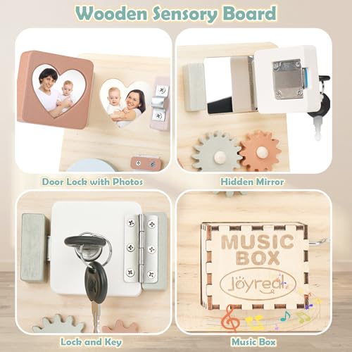 Detalle de Joyreal Busy Board Montessori – Planche d’activités sensorielles et motricité pour Bébé et Enfant