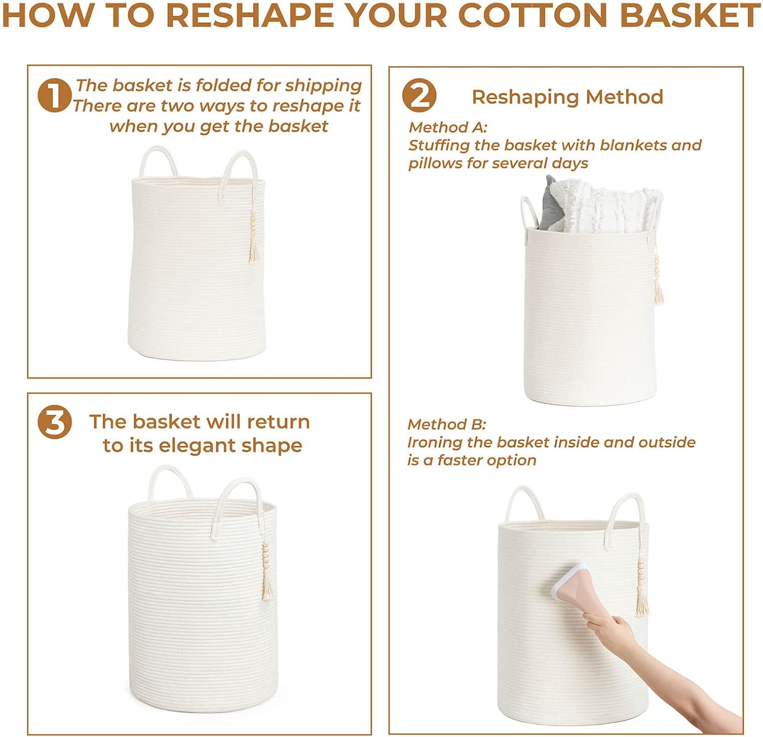 Thumbnail 6 de Goodpick White Cotton Rope Laundry Hamper with Handles, 16 x 20 Inches