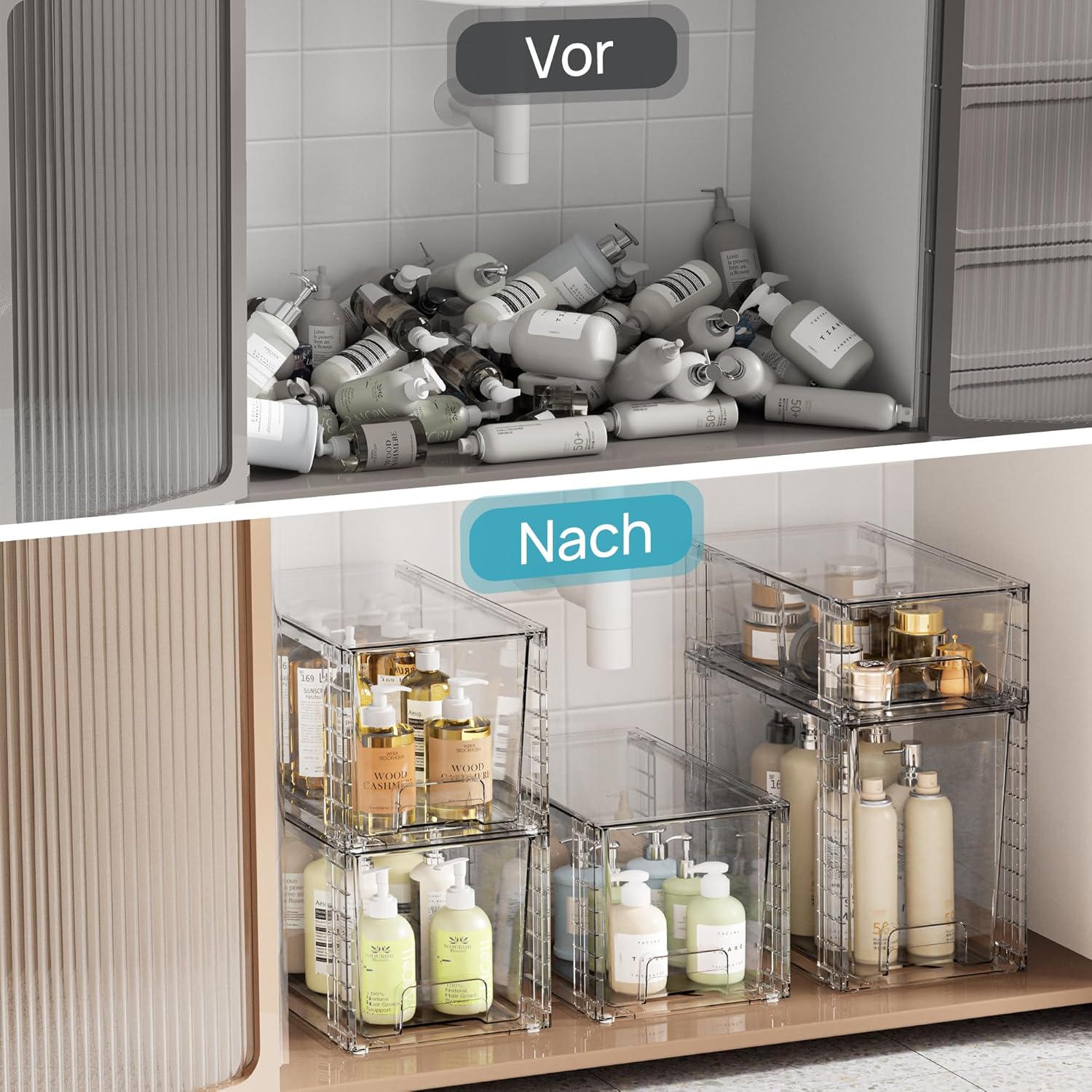 Thumbnail 6 de Vtopmart 3er-Set Stapelbare Klare Aufbewahrungs-Schubladen mit Griffen – Transparente Acryl-Boxen für Küche, Bad, Schrank & Unterm Waschbecken