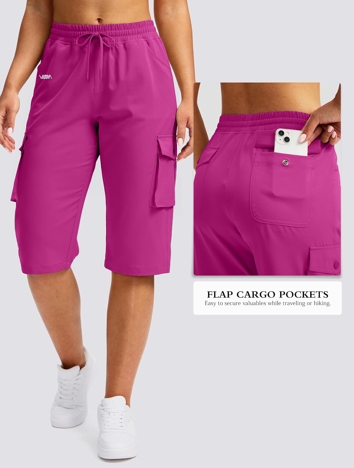 Detalle de Viodia 15" Long Cargo Shorts for Women, Knee-Length Quick-Dry Hiking Bermudas