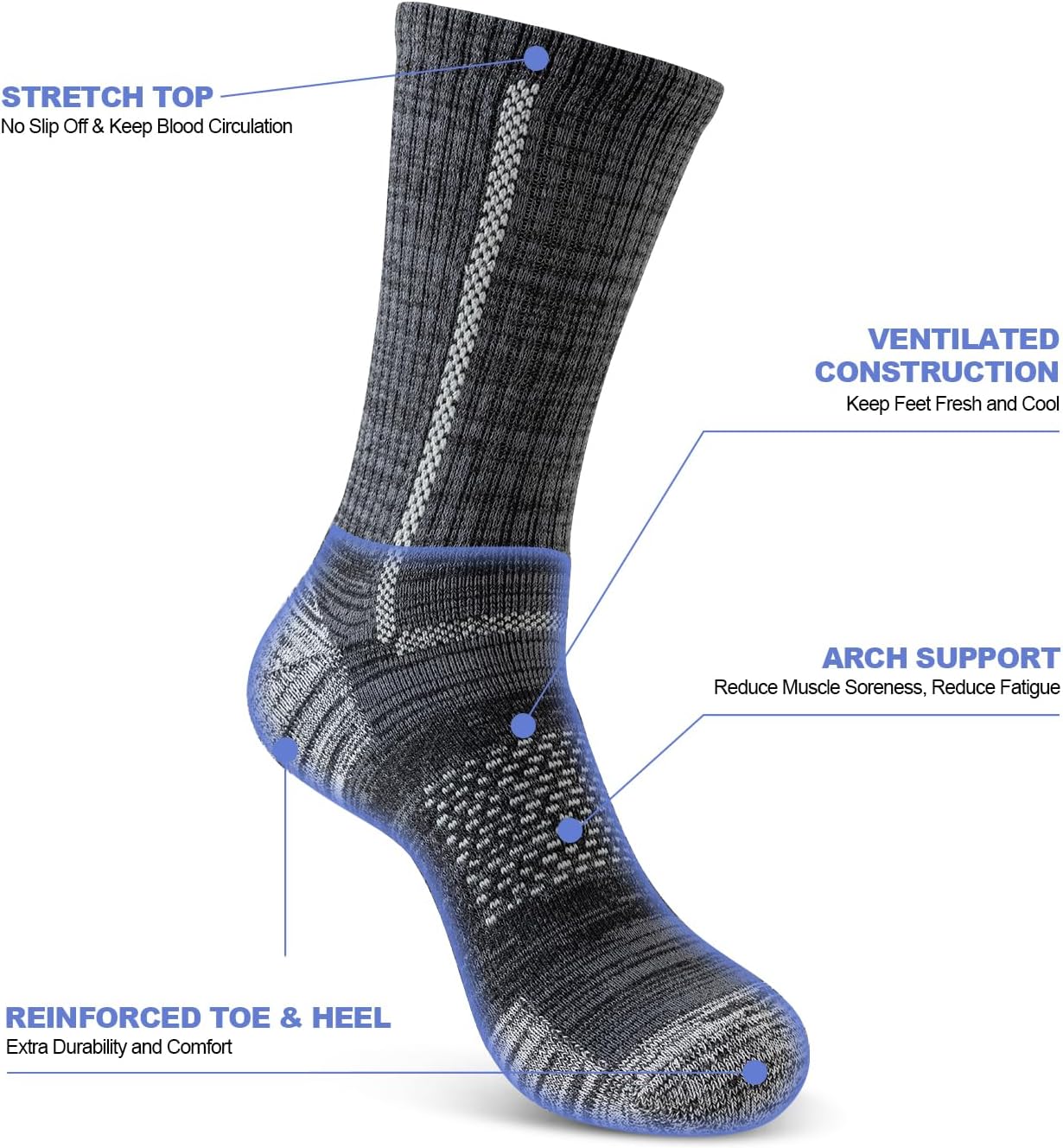 Detalle de Niorasen Men's Cotton Crew Work Socks — Cushioned, Moisture-Wicking for Hiking, Running, and Work