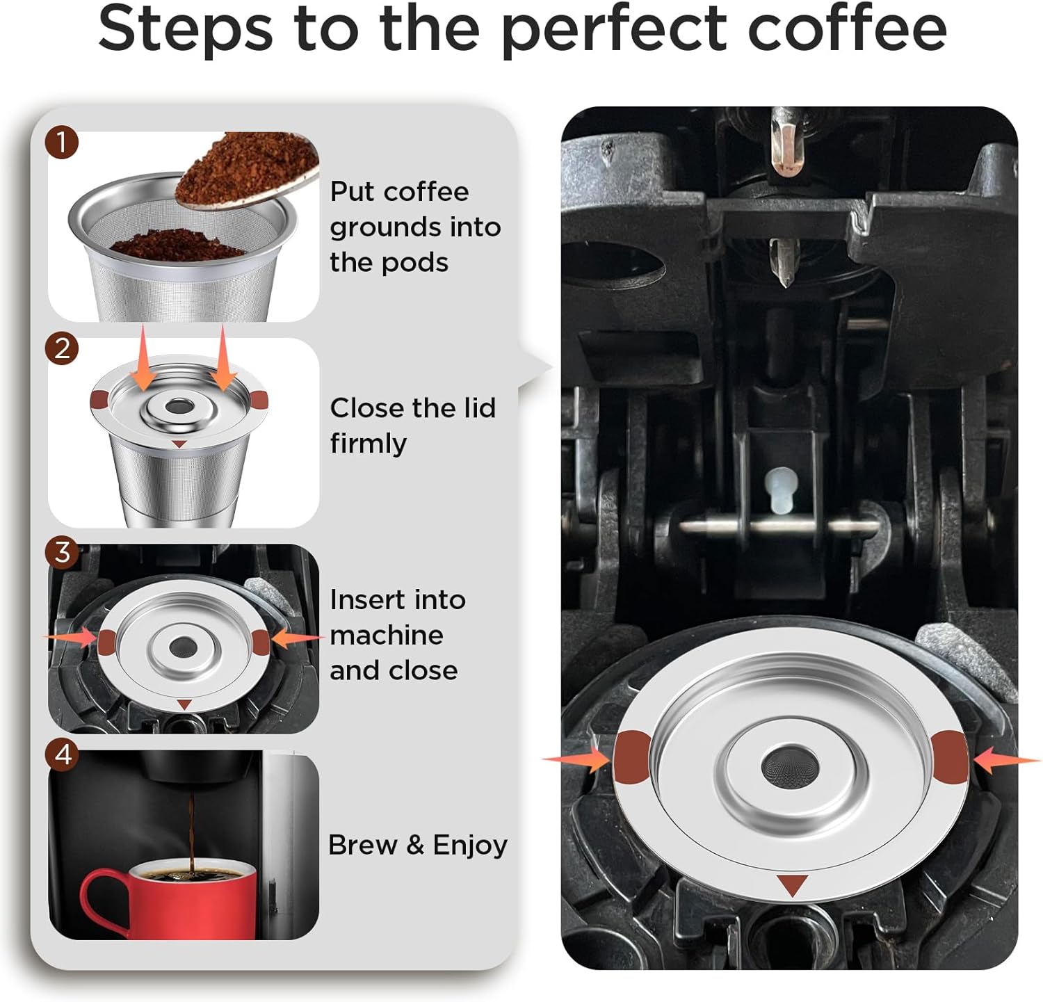 Detalle de Reusable k Cup Coffee Filters: Universal Stainless Steel Refillable K Cups for Keurig 1.0/2.0
