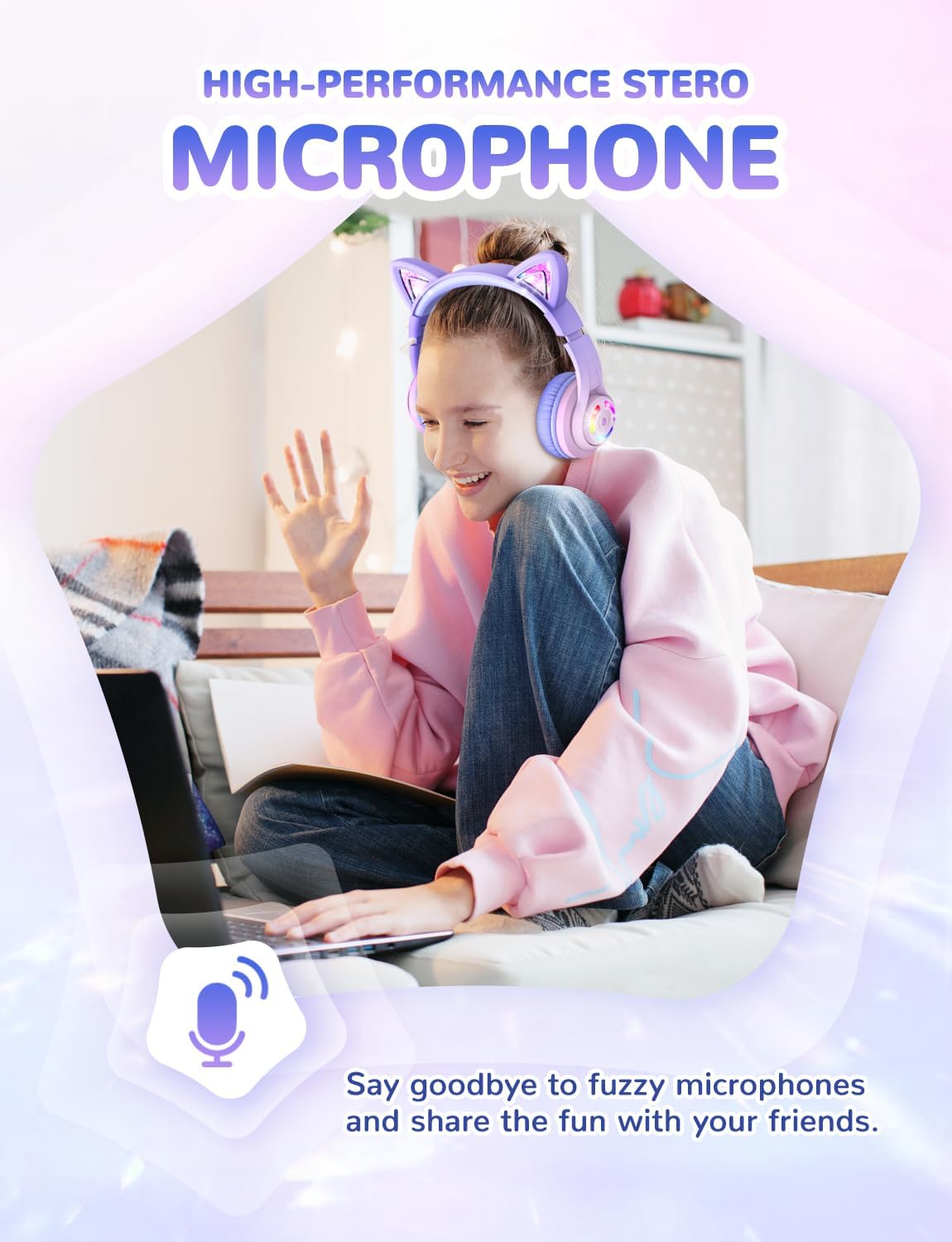 Thumbnail 6 de iClever Kids Bluetooth Headphones BTH13: Cat Ear LED Lights, 50H Playtime, Safe Volume for Kids