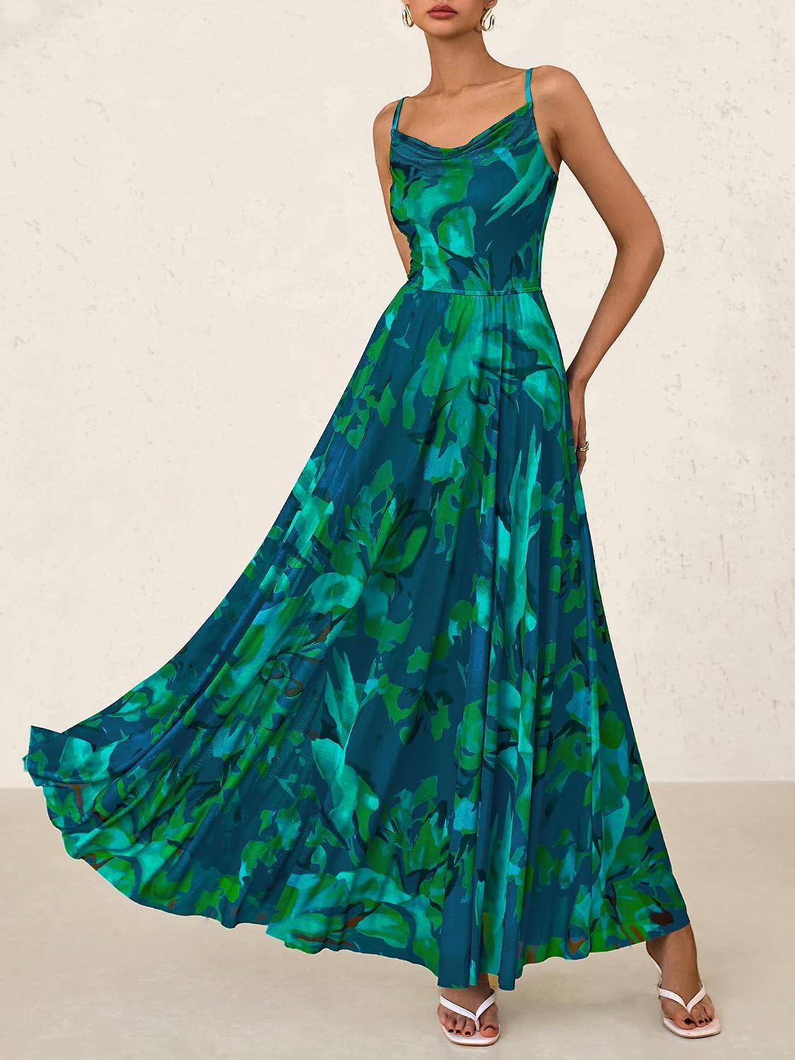 Detalle 2 de BTFBM Women Summer Floral Maxi Dress: Elegant Floral Print Beach to Party Attire